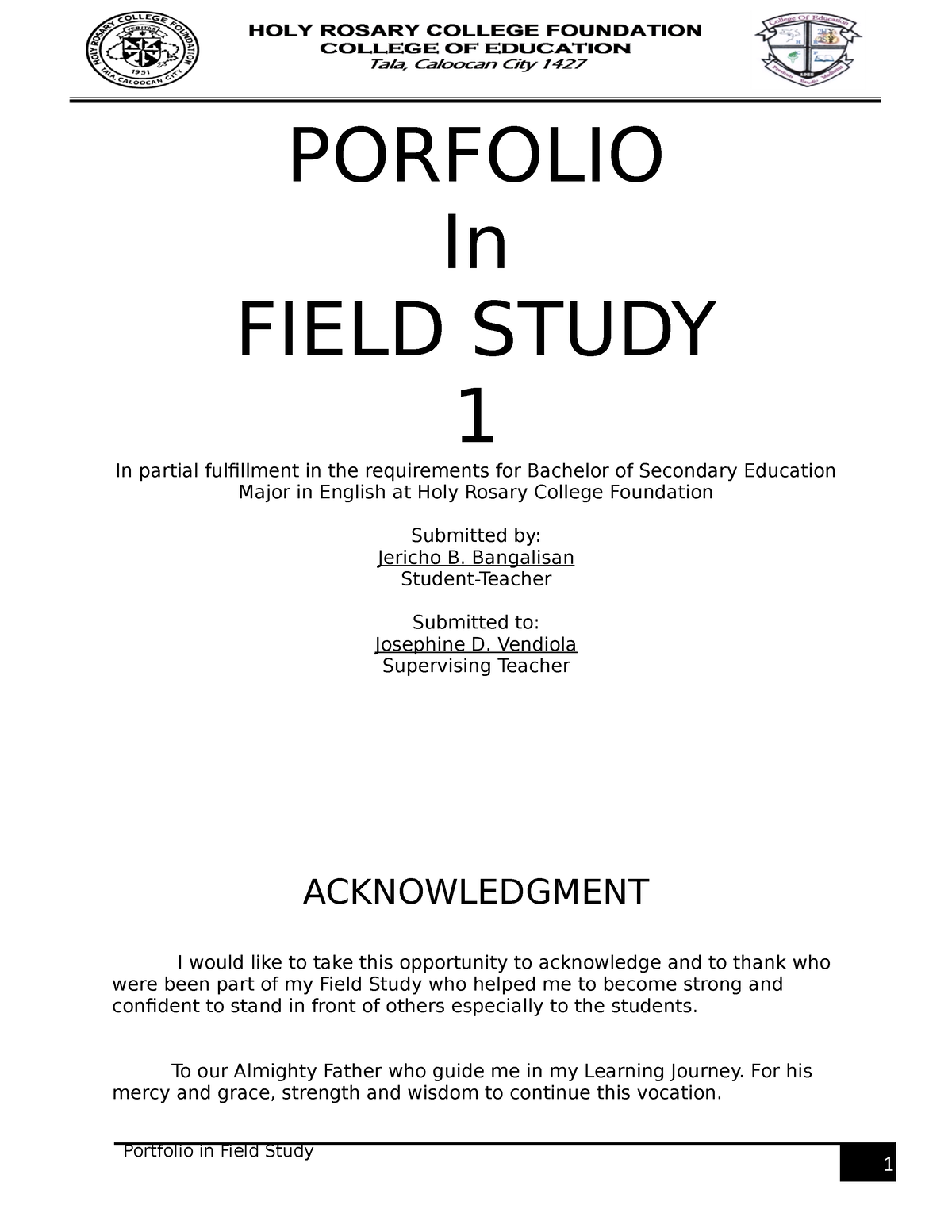 essay about field study 1