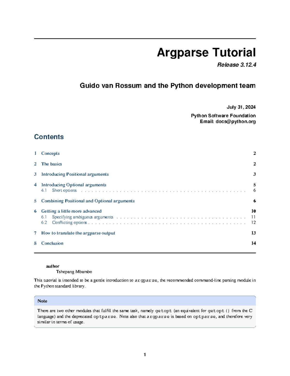 Howto-argparse - python doucments - Argparse Tutorial Release 3. Guido ...