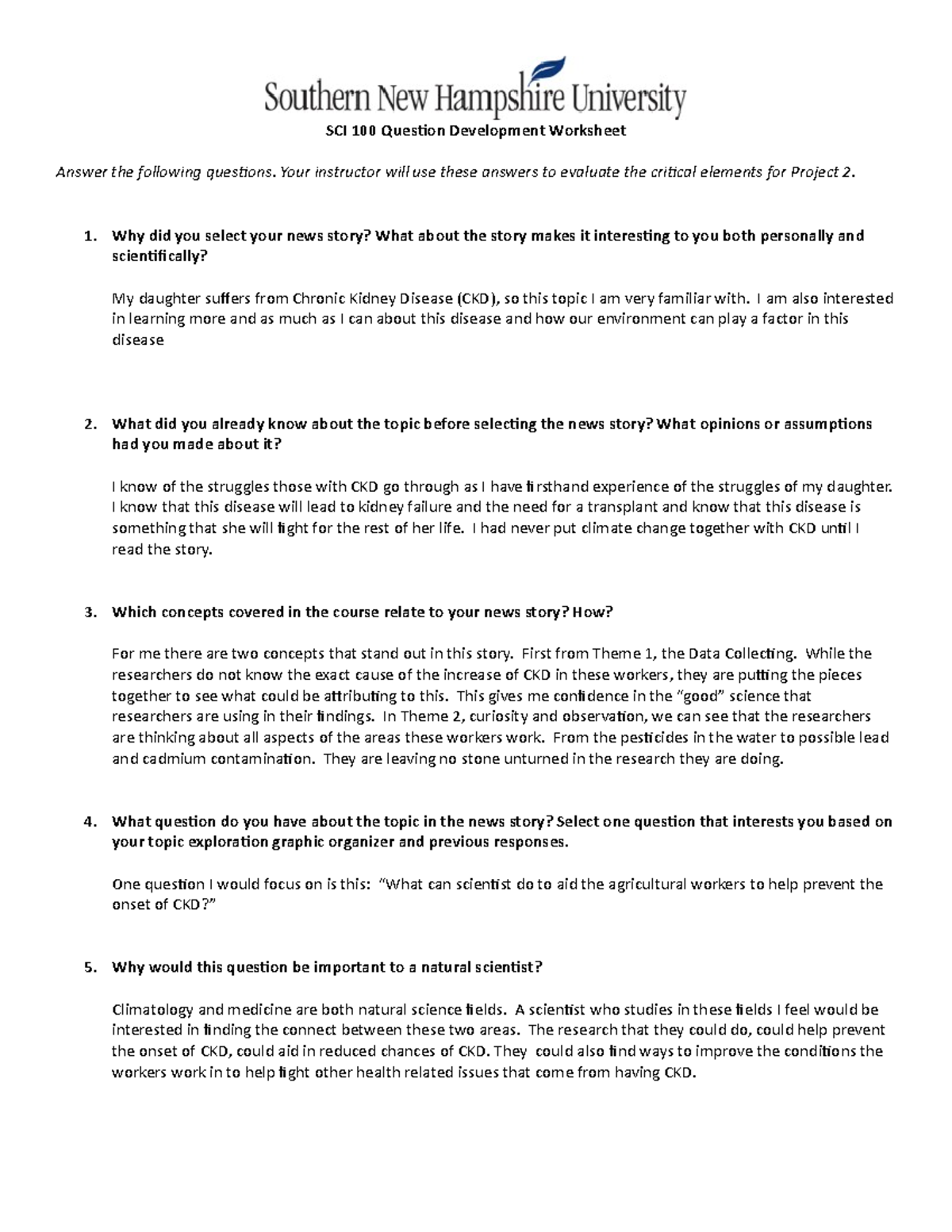 Sci100 question development worksheet template - StuDocu