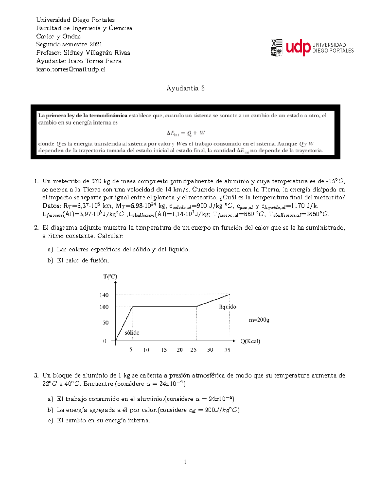 Ayudantía 5 - Calor - Universidad Diego Portales Facultad de Ingenier ...