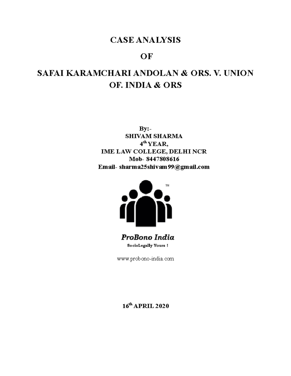 366 PRO BONO CASE Analysis CASE ANALYSIS OF SAFAI KARAMCHARI ANDOLAN
