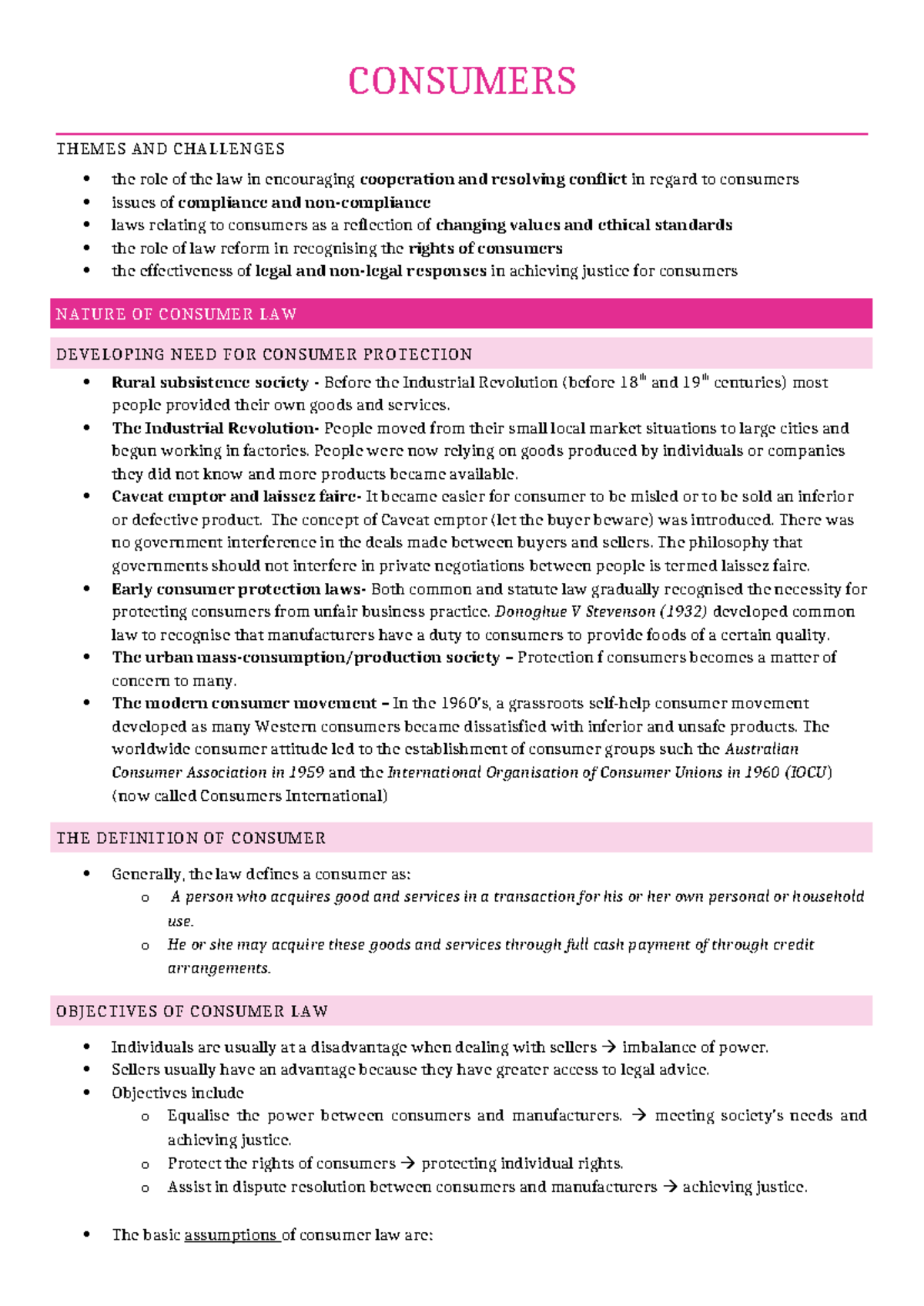 Consumer Notes - CONSUMERS THEMES AND CHALLENGES the role of the law in ...
