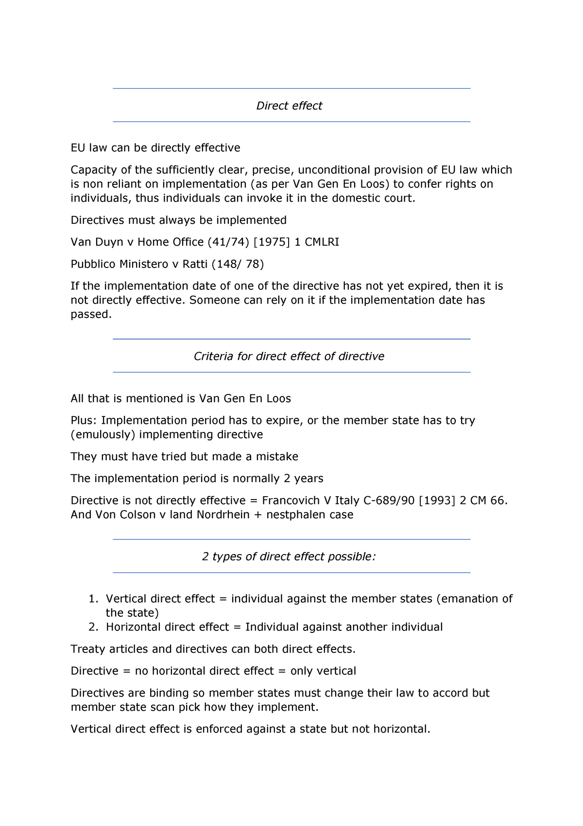 direct effect and supremacy eu law essay