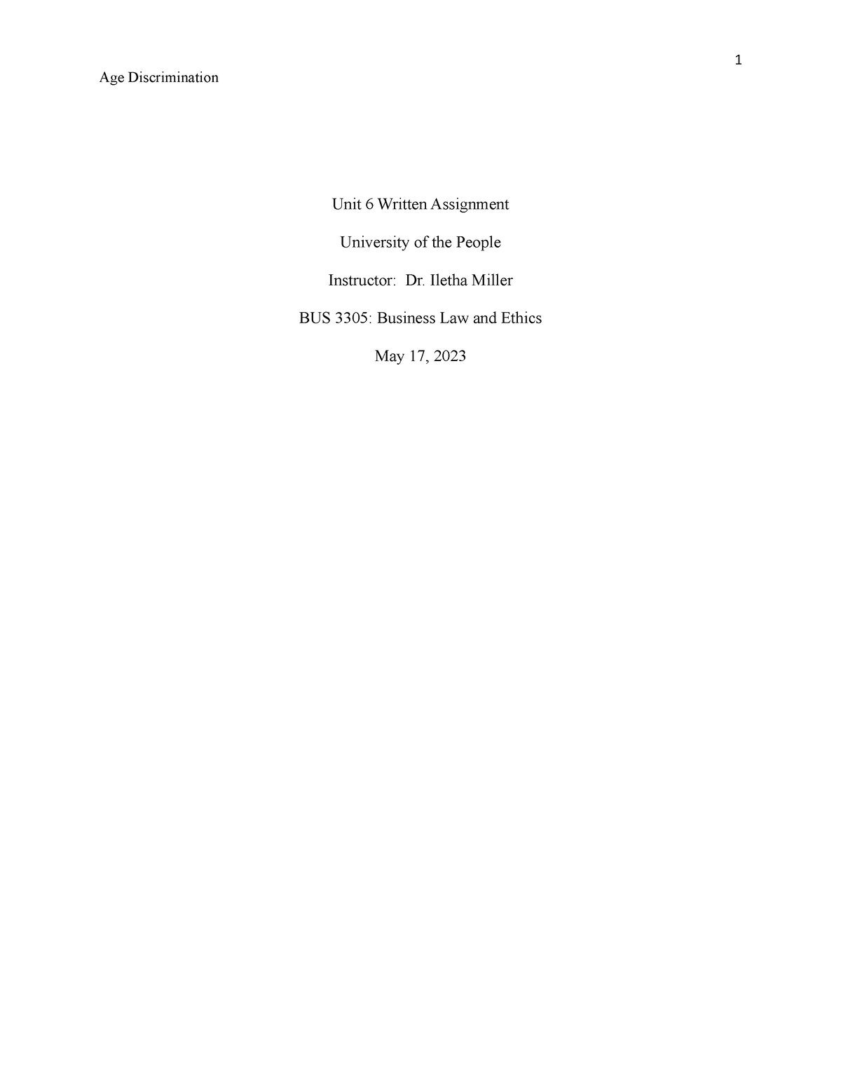 Unit 6 Written Assignment - Unit 6 Written Assignment University Of The ...