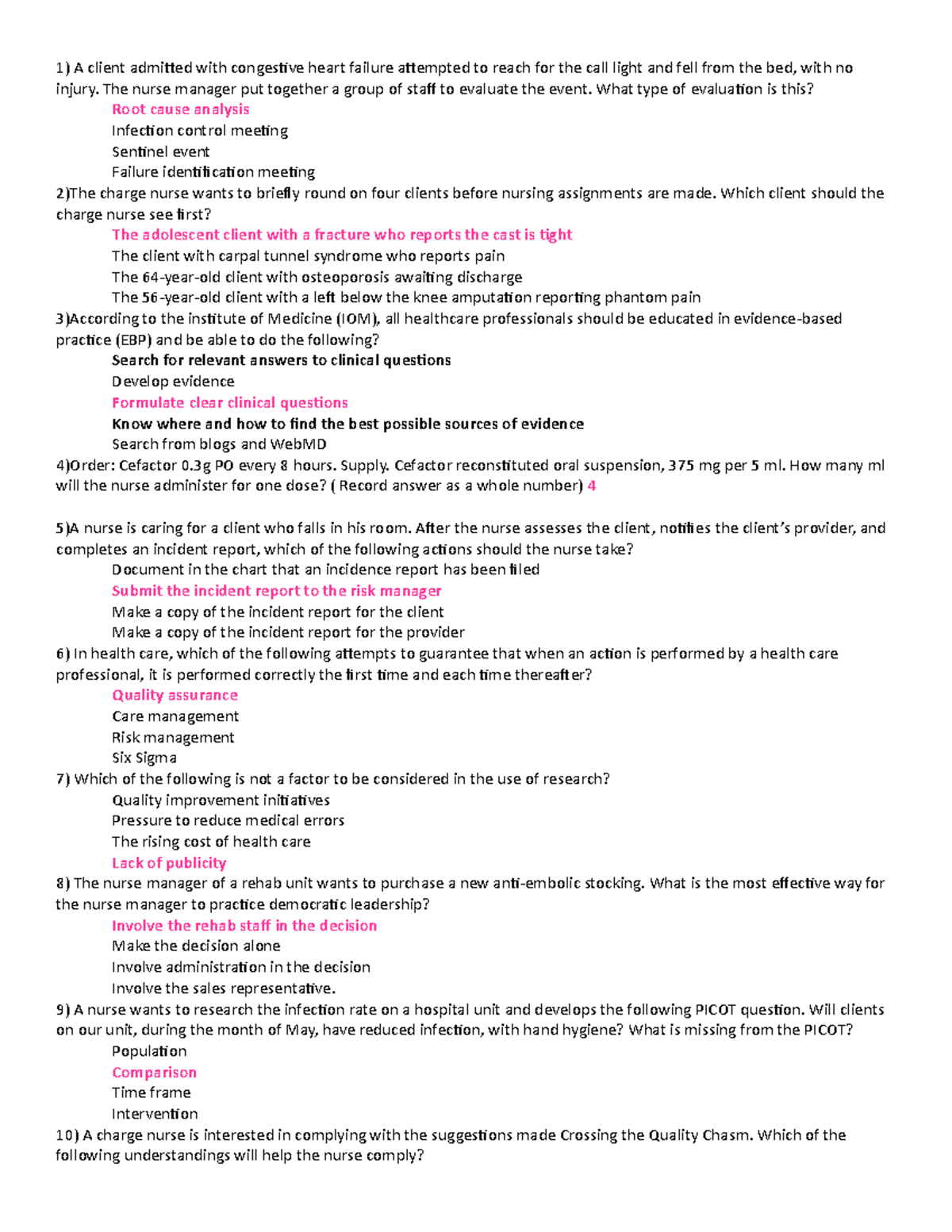 RSQL Exam 2 - ROLE SCOPE EXAM 2 PRACTICE Q - A client admitted with ...