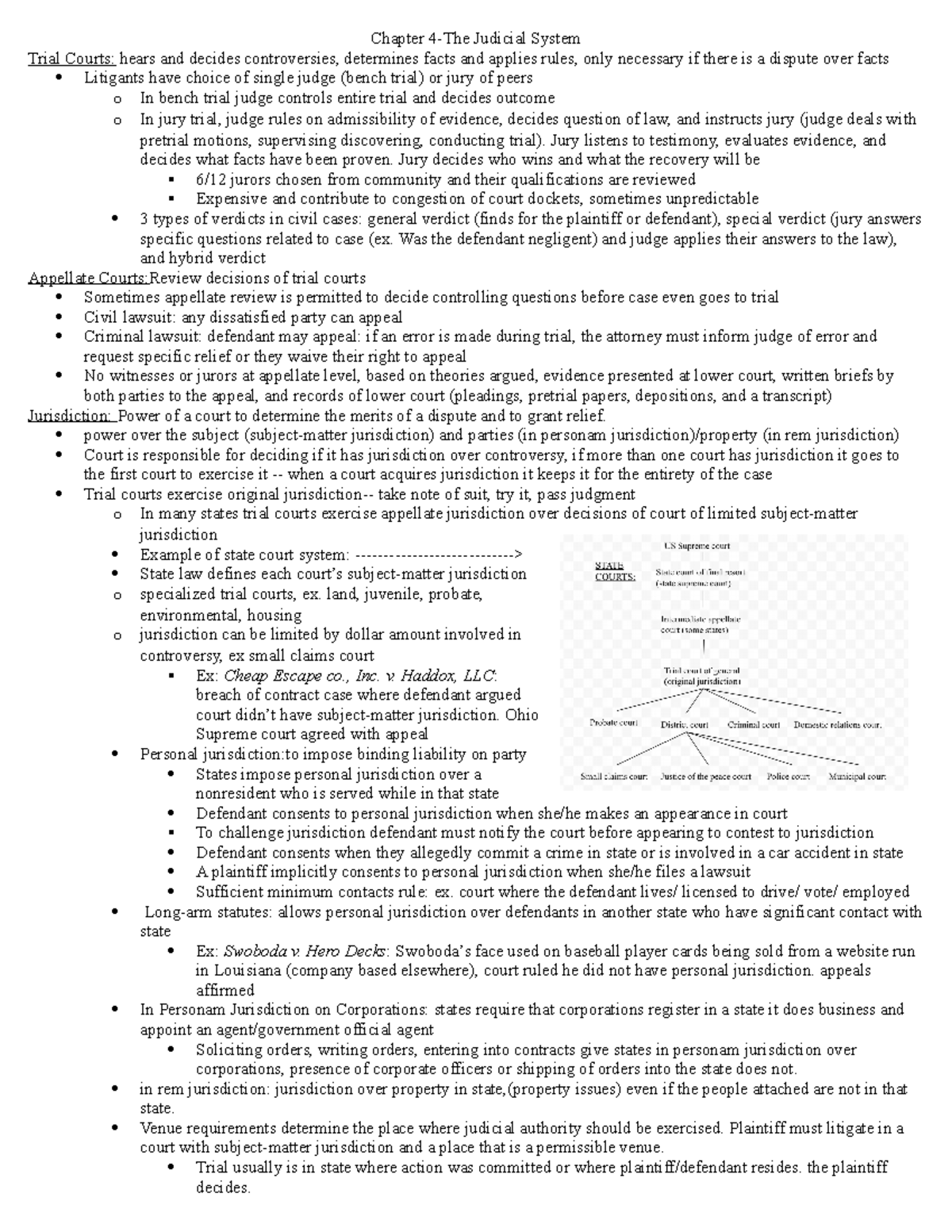 Law Outline Chapter 4 - Chapter 4-The Judicial System Trial Courts ...