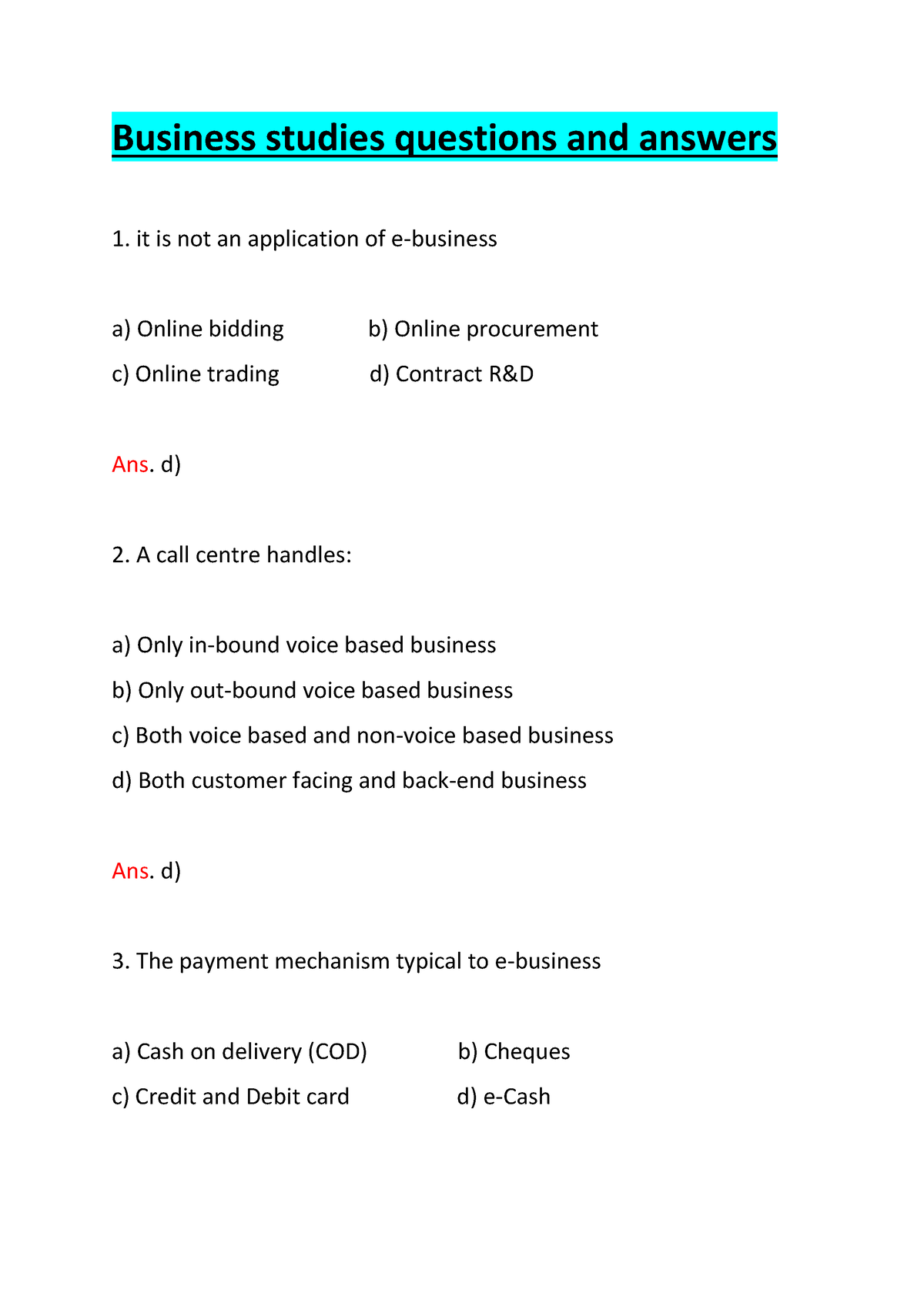 business organization essay questions and answers