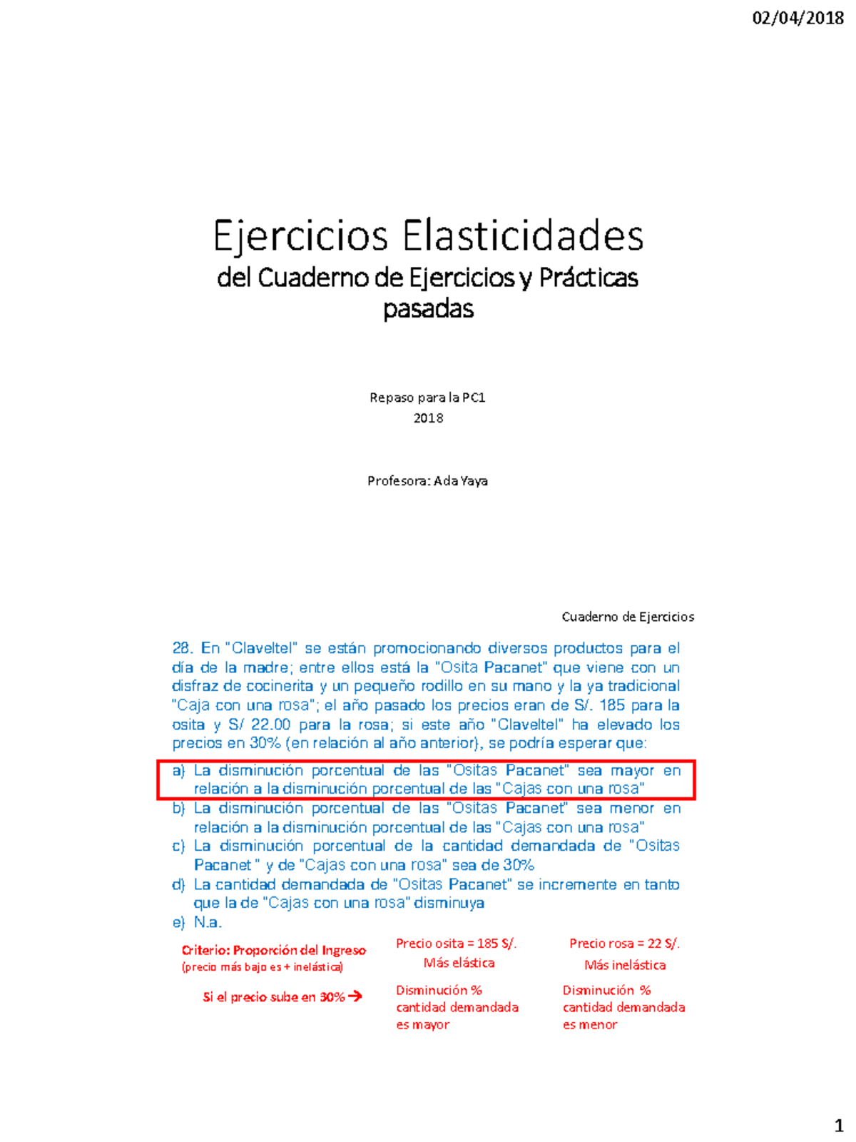 2018 Ejercicios Elasticidades - Ejercicios Elasticidades Del Cuaderno ...