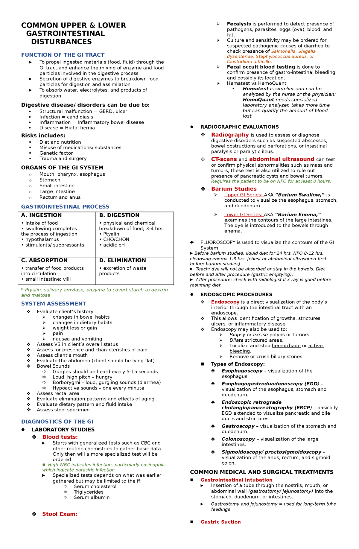 Medsurg 1 - dfsdfsdfs - COMMON UPPER & LOWER GASTROINTESTINAL ...