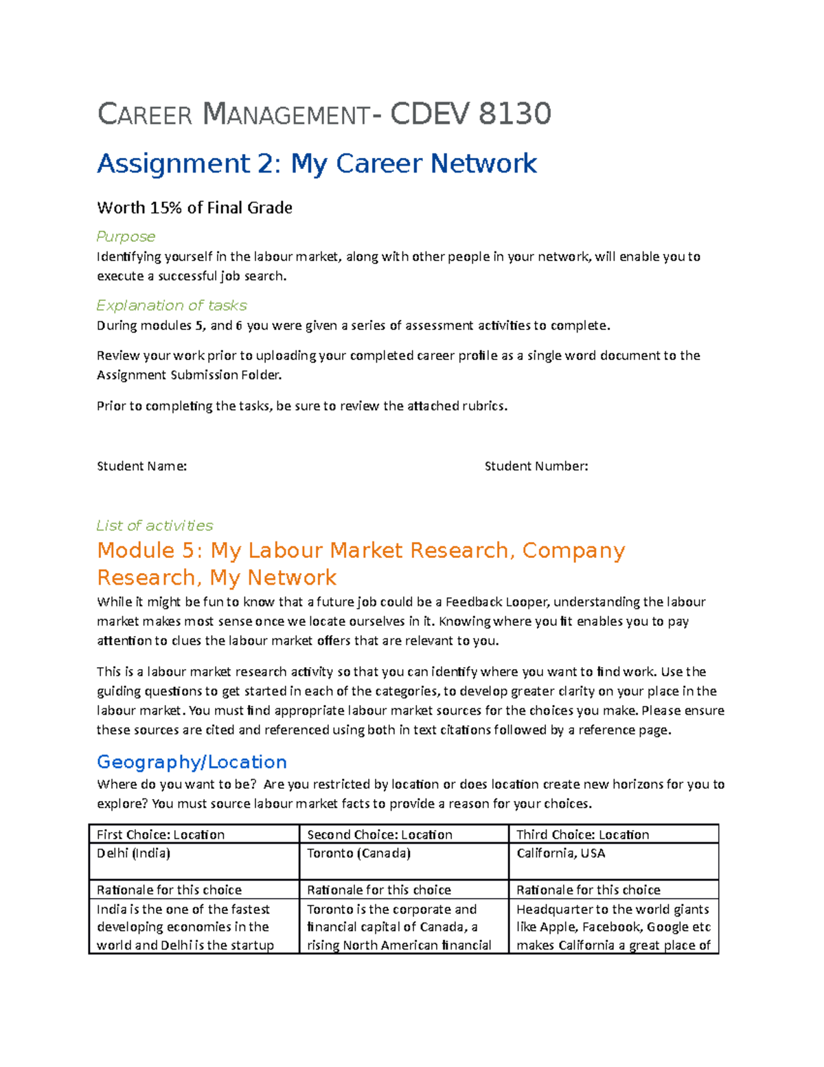 Assignment 2 - Career Management - CDEV8130 - Conestoga College - Studocu