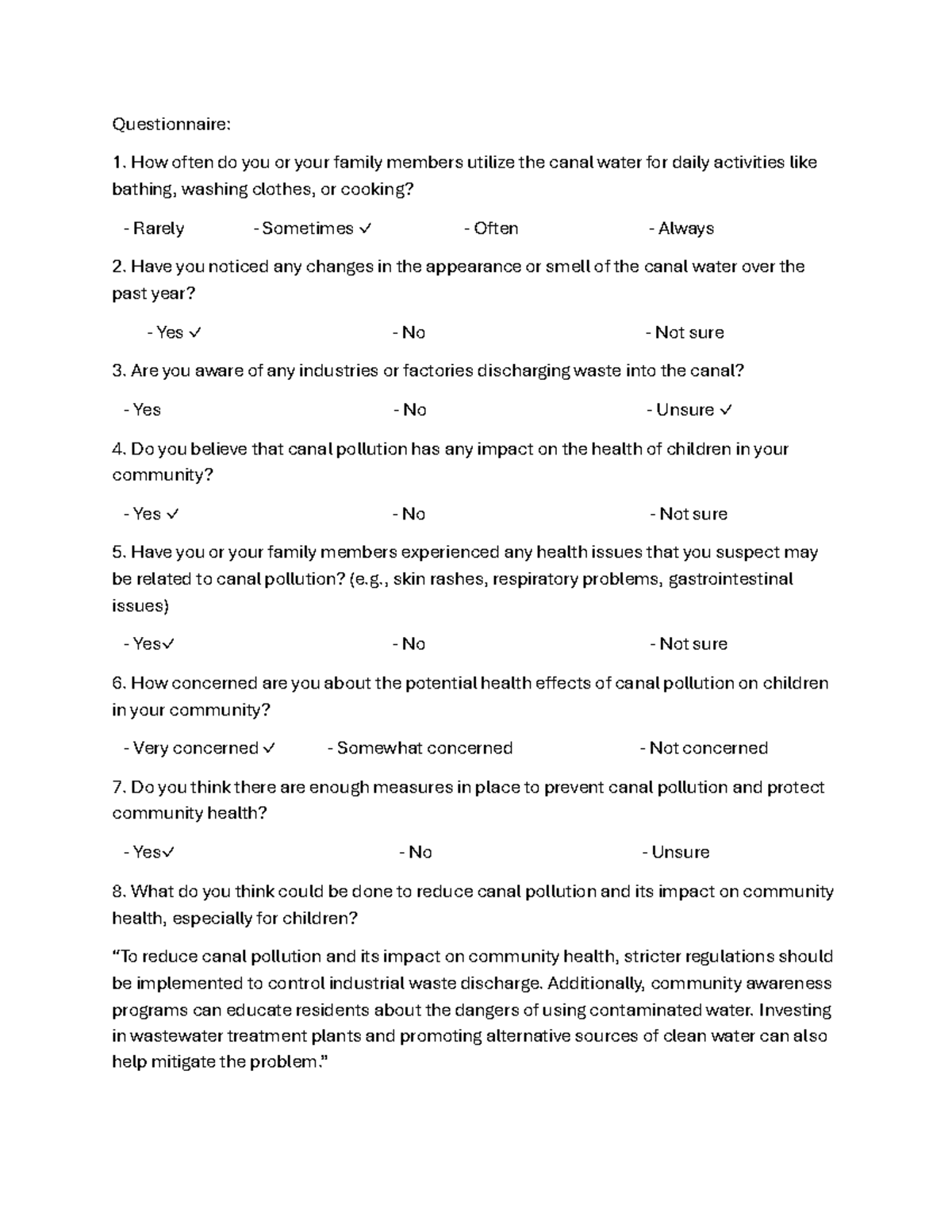 Questionnaire - Questionnaire: How often do you or your family members ...