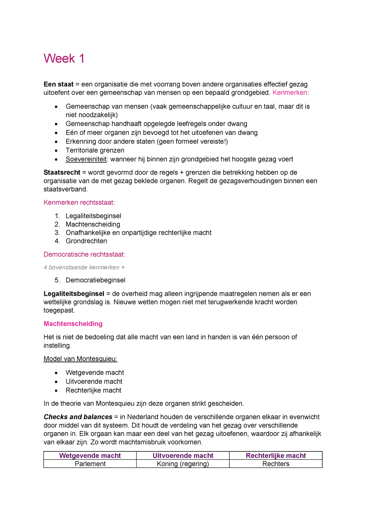 Samenvatting Staatsrecht Week 1/m 7 Vrije Universiteit + Hoorcolleges ...