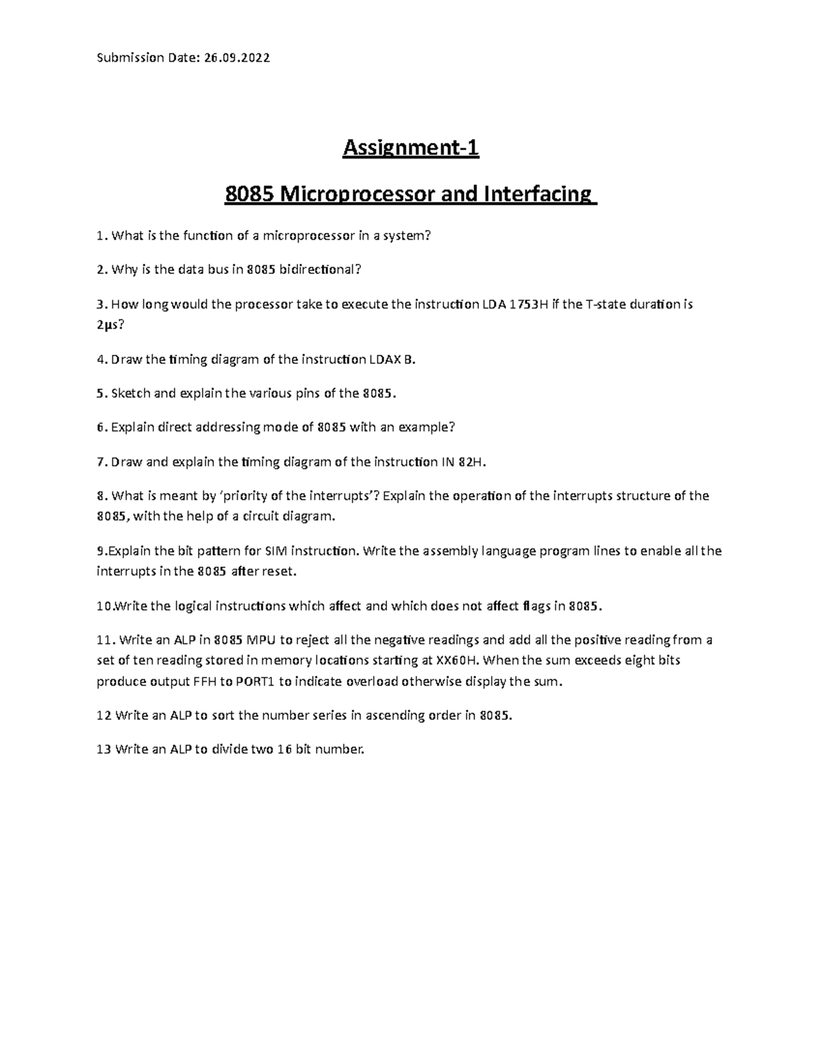 microprocessor assignment questions