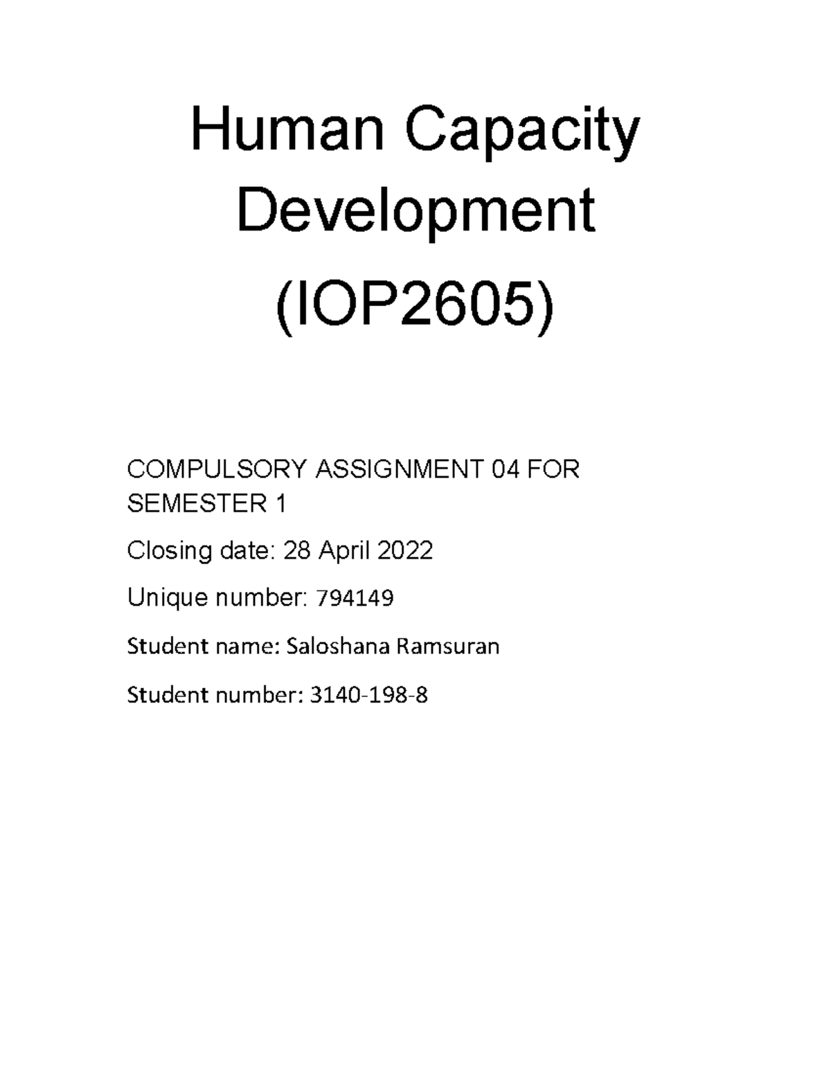 20220428 IOP2605 Assignment 4 794149 S.Ramsuran 31401988 SR - Human ...