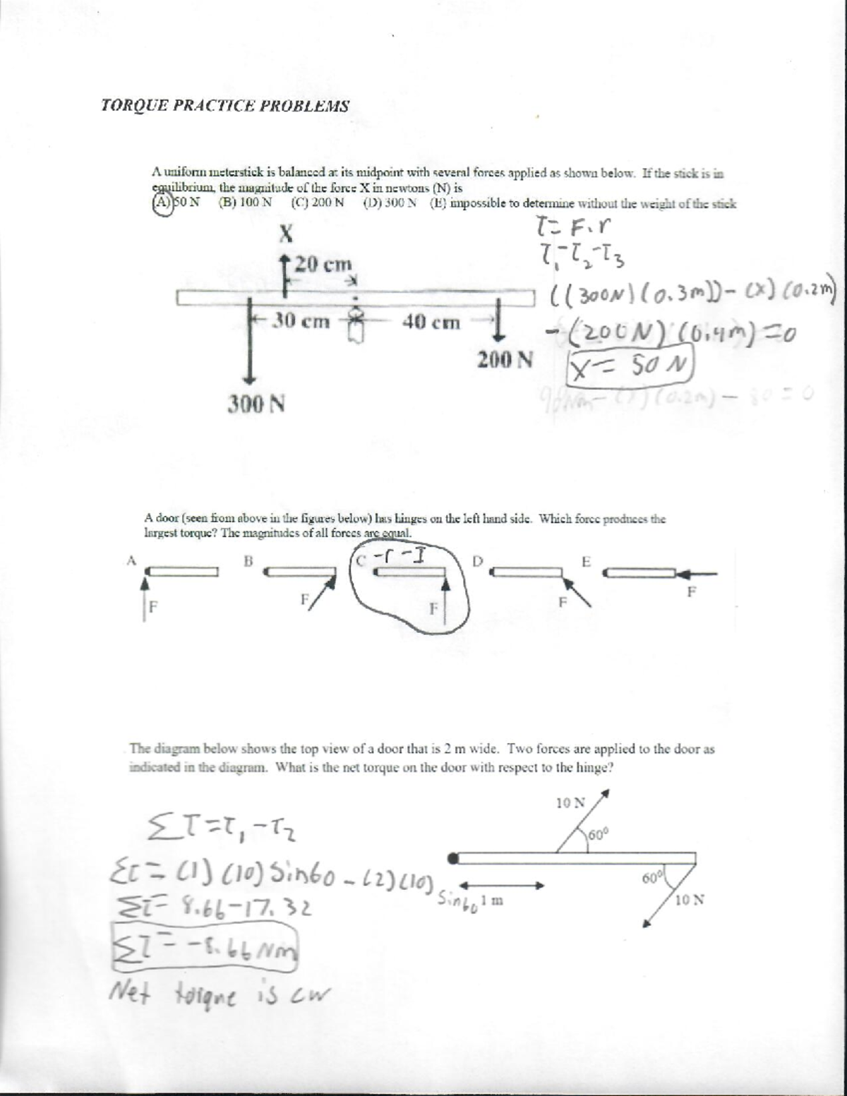 Torque Practice Problems 1 - PHYS 140 - Studocu