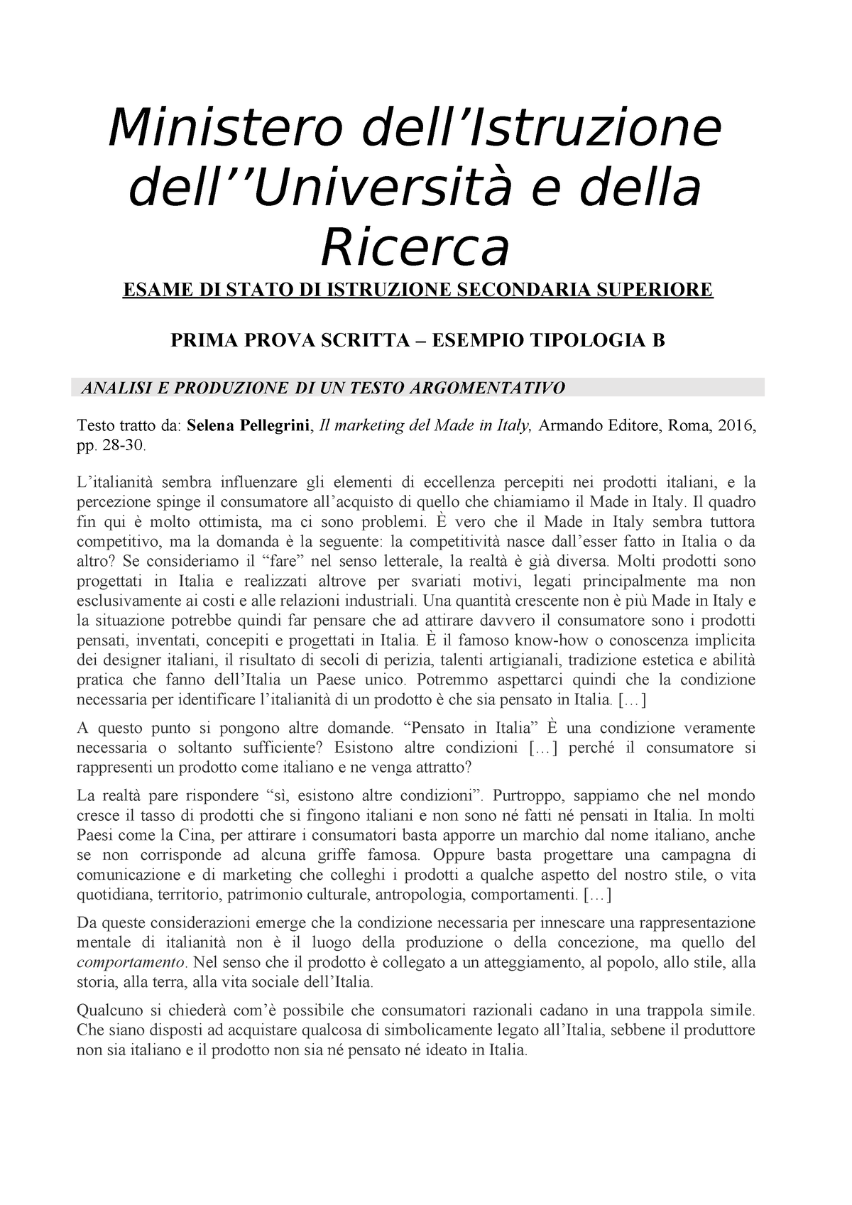 Tipologia B 1 Marzo 19 - Prova Esame - Ministero Dell’Istruzione Dell ...