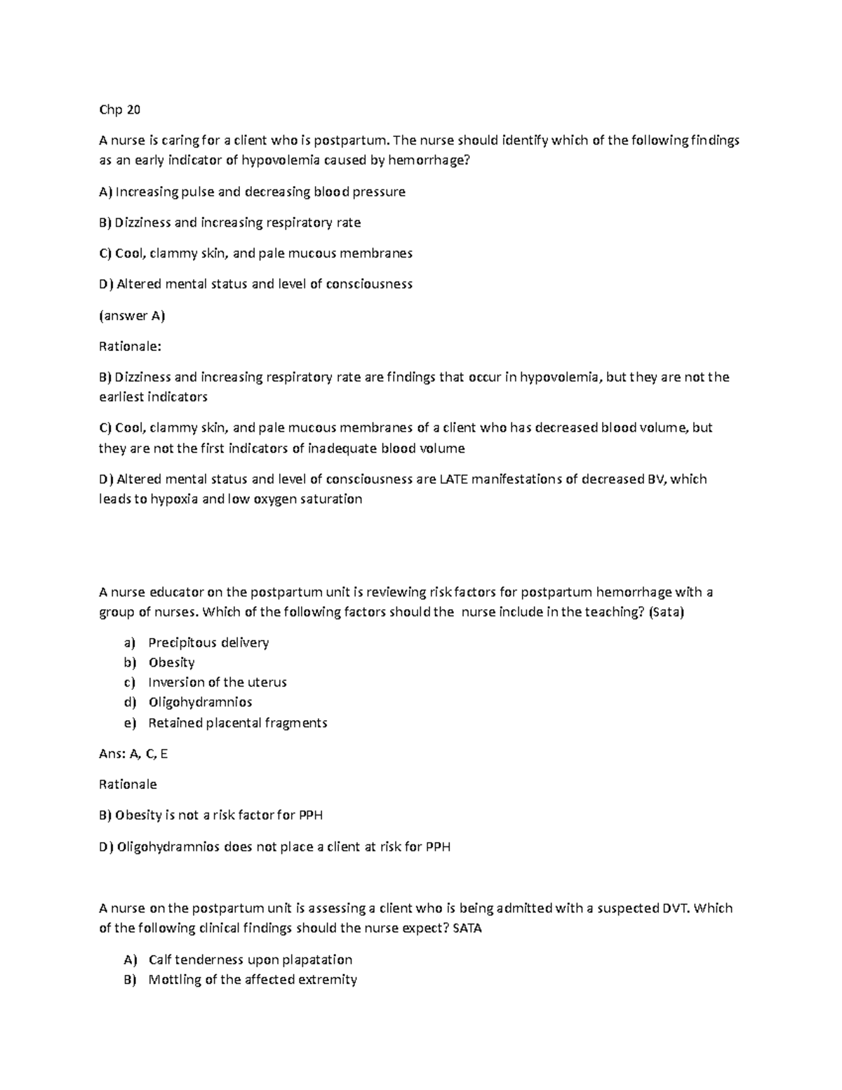 Mother Baby Exam 3 ATI Questions - Chp 20 A nurse is caring for a ...