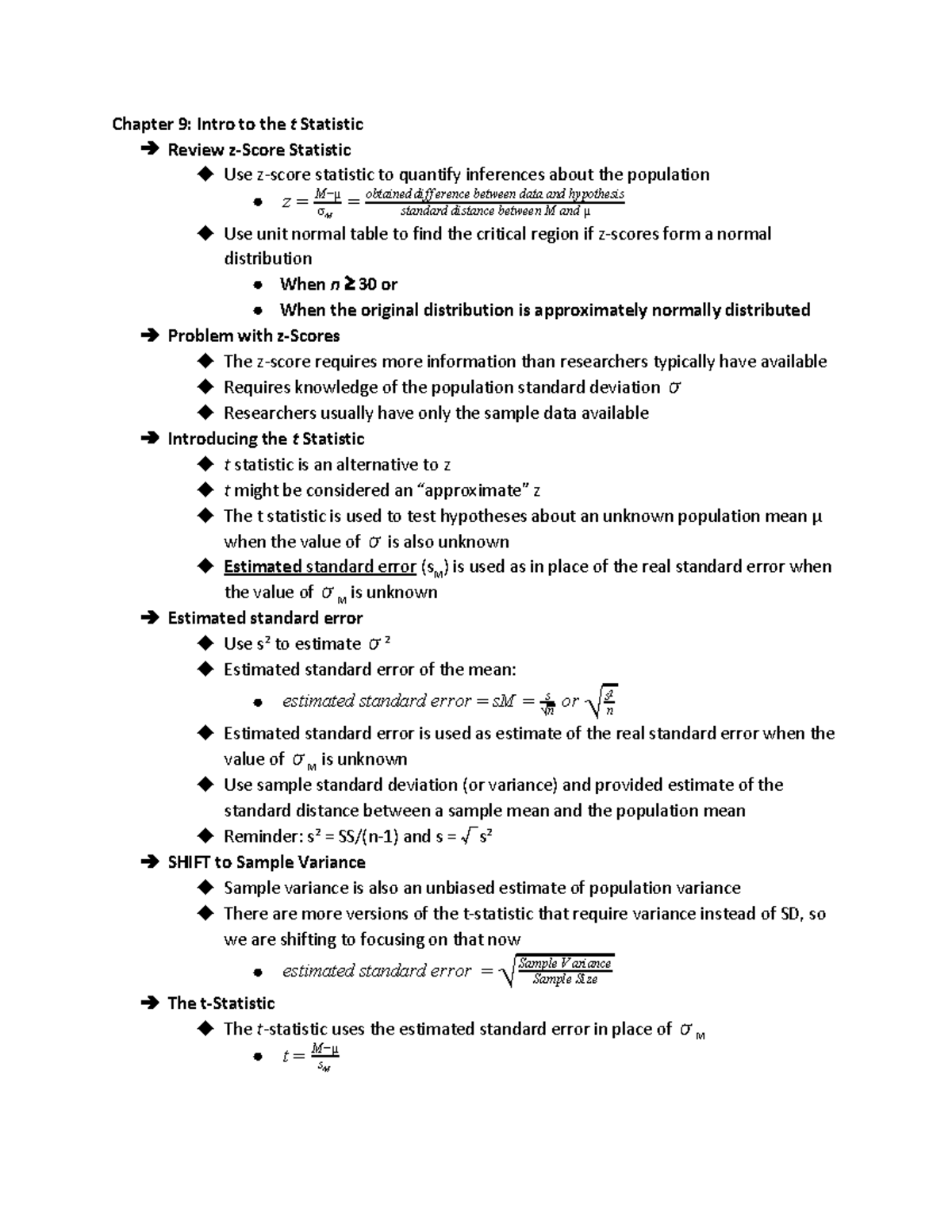 Psyc 243 Exam 3 Lecture Notes - Chapter 9: Intro To The T Statistic ...