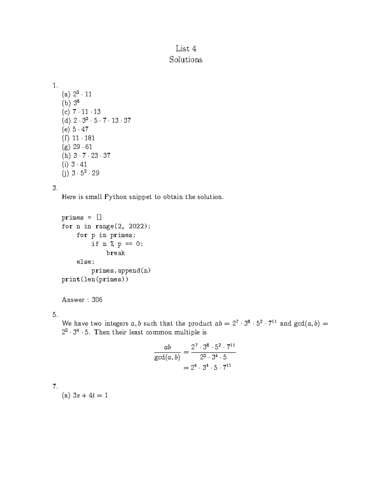 List4 Solutions with answers - List 4 Solutions 1. (a) 23 · 11 (b) 36 ...