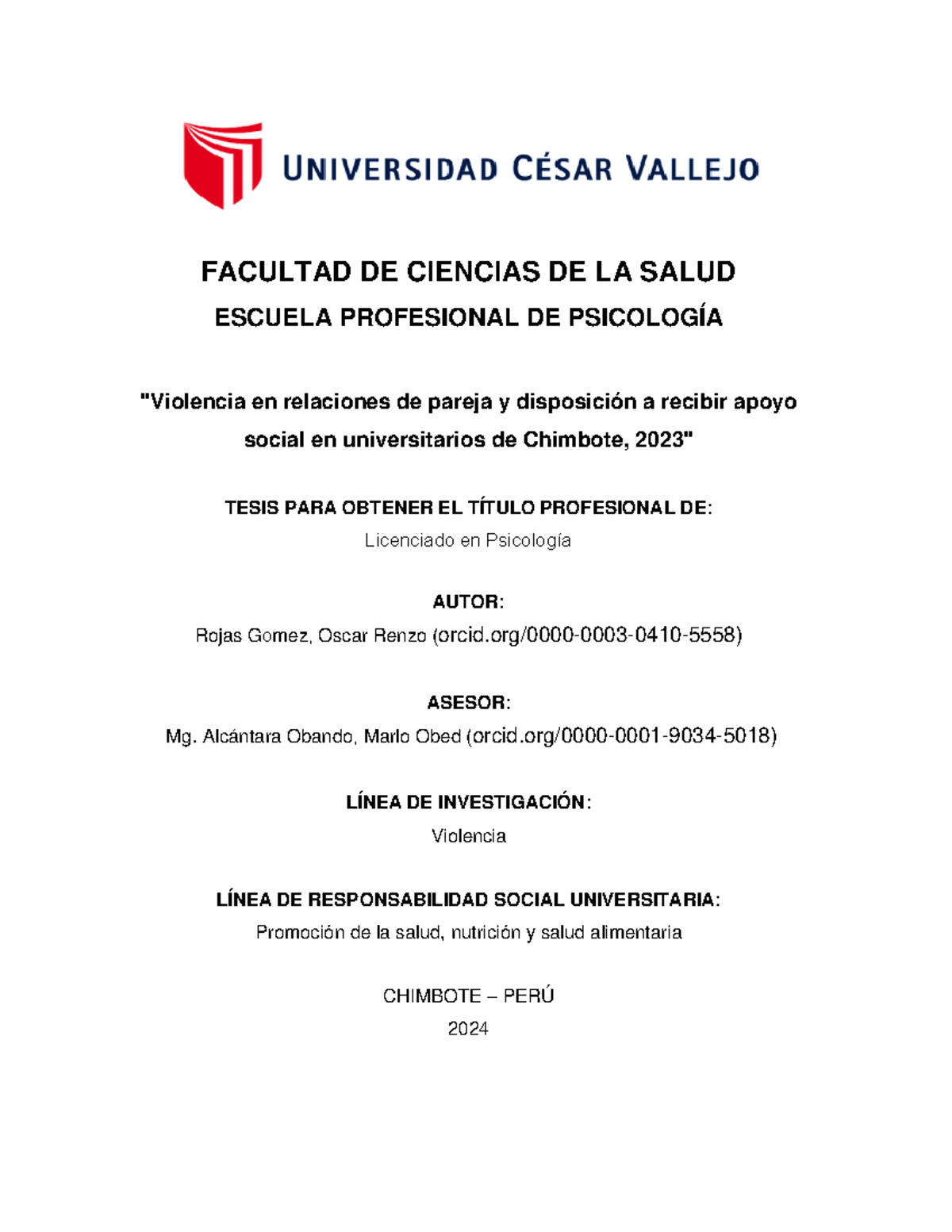 Rojas GORSD Aña FACULTAD DE CIENCIAS DE LA SALUD "Violencia en