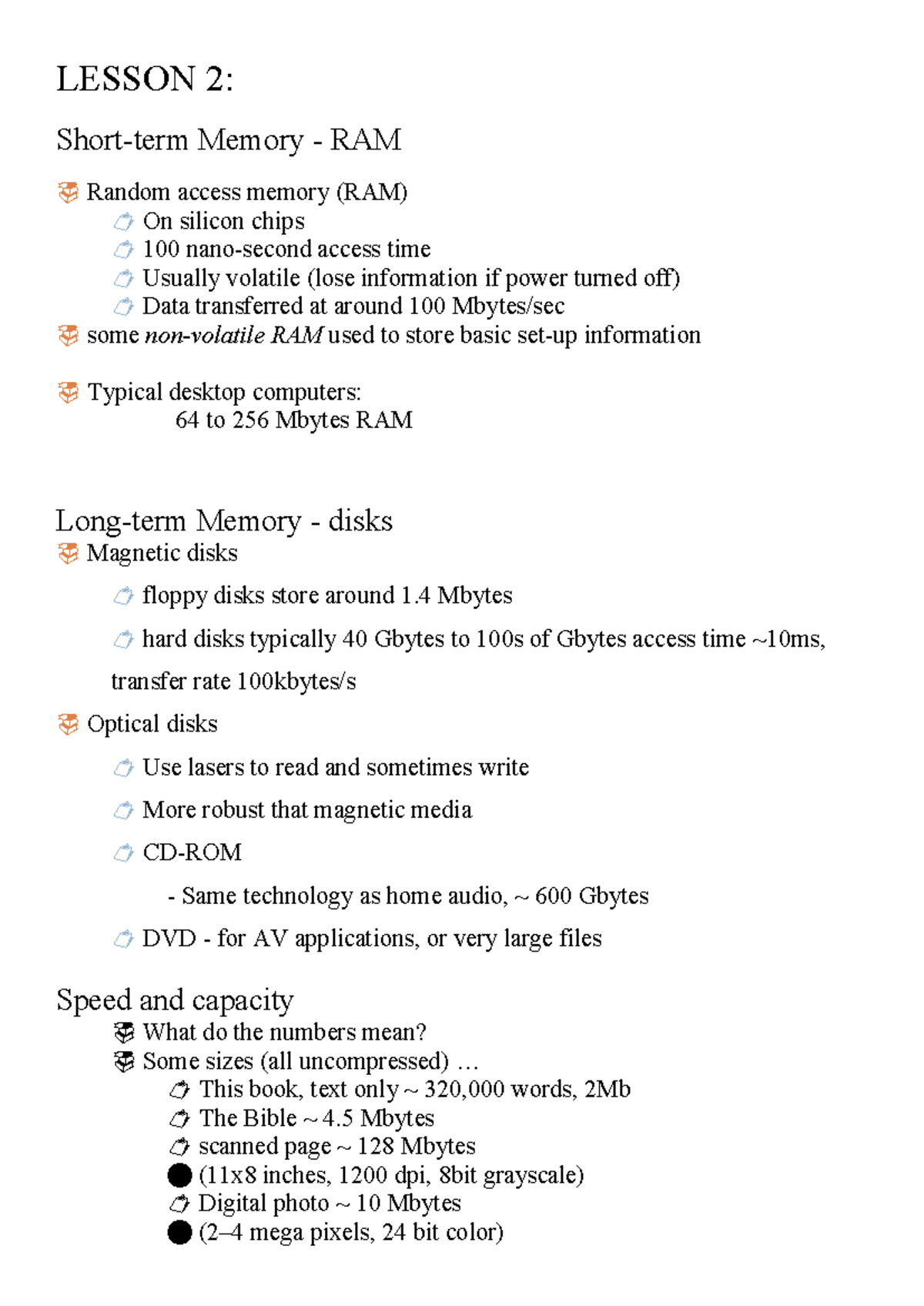 Lesson 2 - icf - LESSON 2: Short-term Memory - RAM Random access memory ...