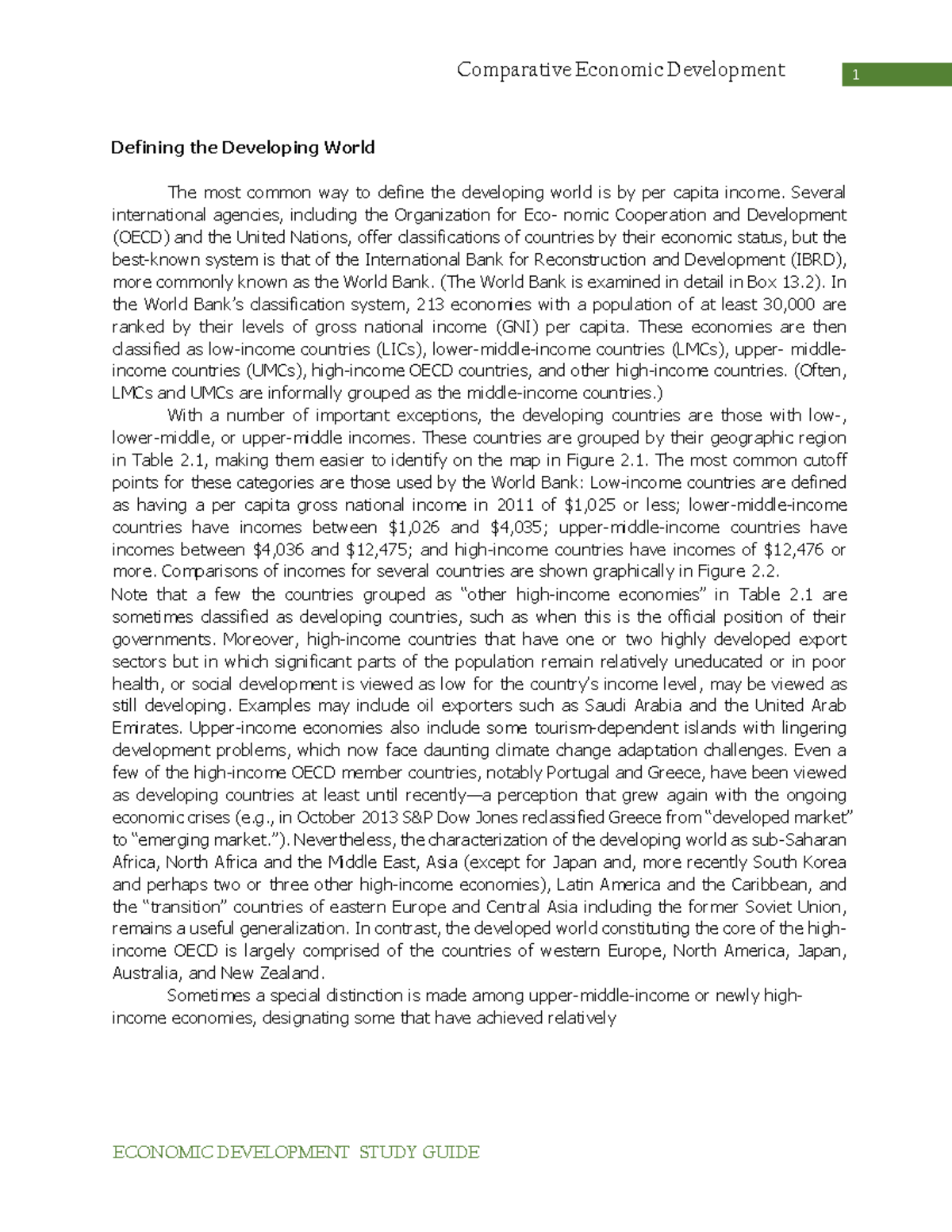 Lesson 2 Econ Devt - N/A - 1 Defining the Developing World The most ...