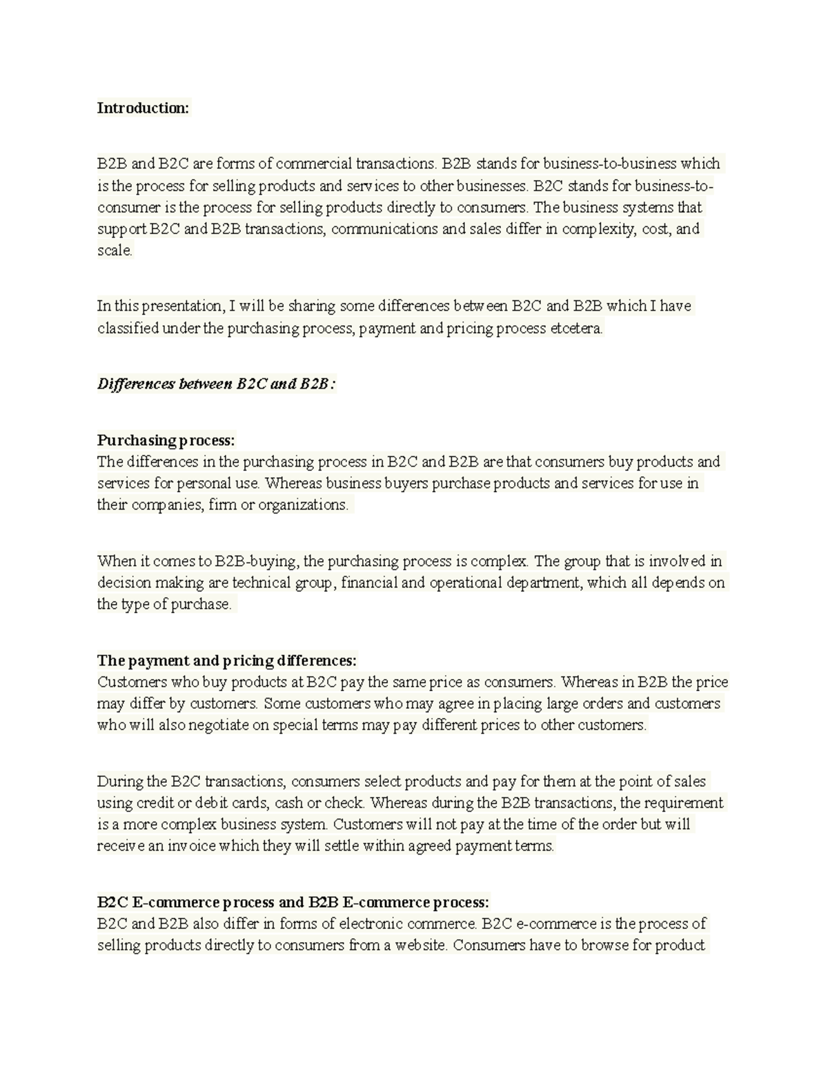 Unit 2 Assignment - Differences between B2C and B2B B2C E-commerce ...