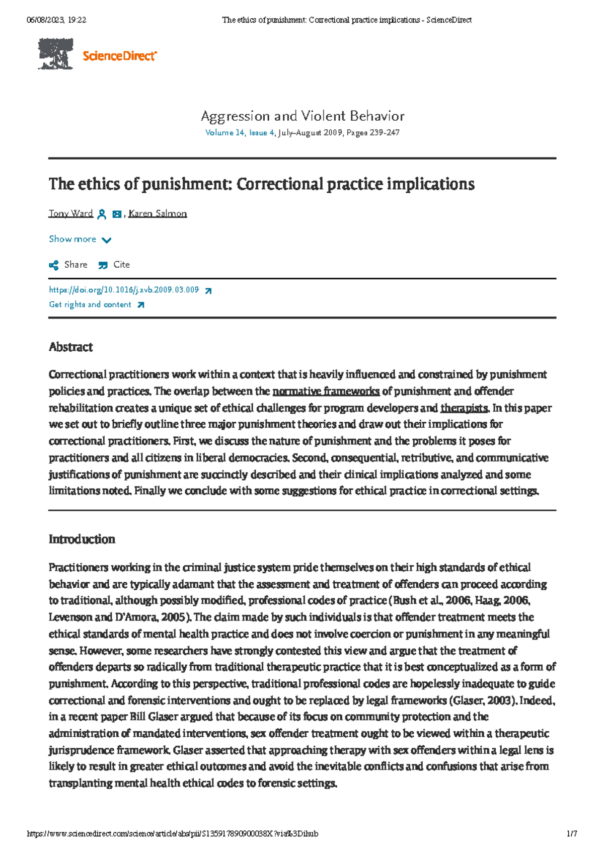 The ethics of punishment Correctional practice implications - Science ...