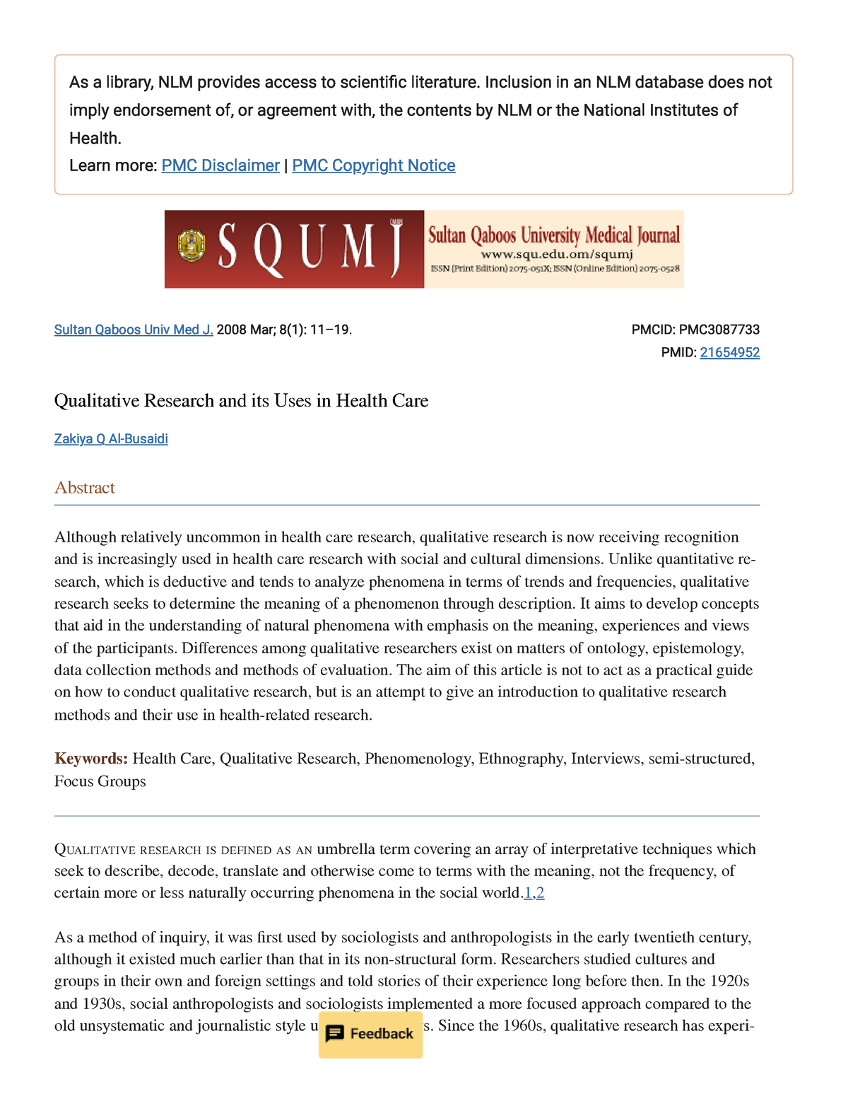 qualitative research and its uses in health care