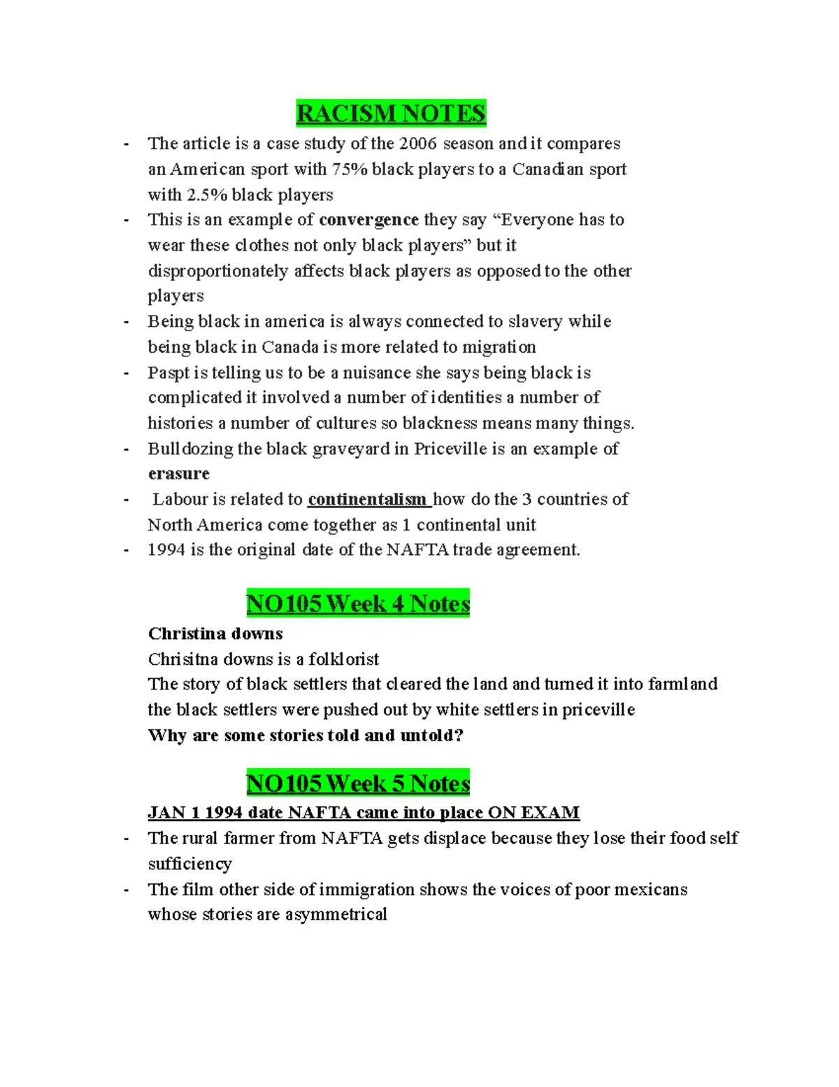 NO105 Notes Collected - RACISM NOTES The article is a case study of the ...