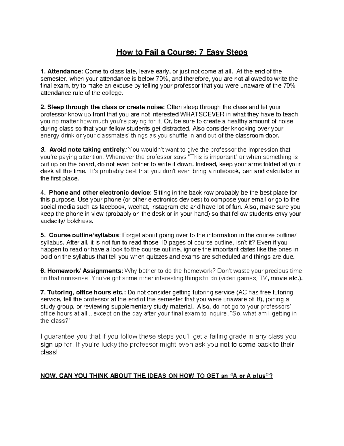 1How to Fail this course - How to Fail a Course: 7 Easy Steps ...