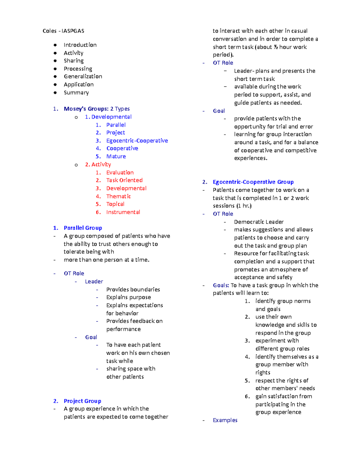 Coles, Yalom, Mosey (Group Intervention Handouts) - Coles - IASPGAS ...