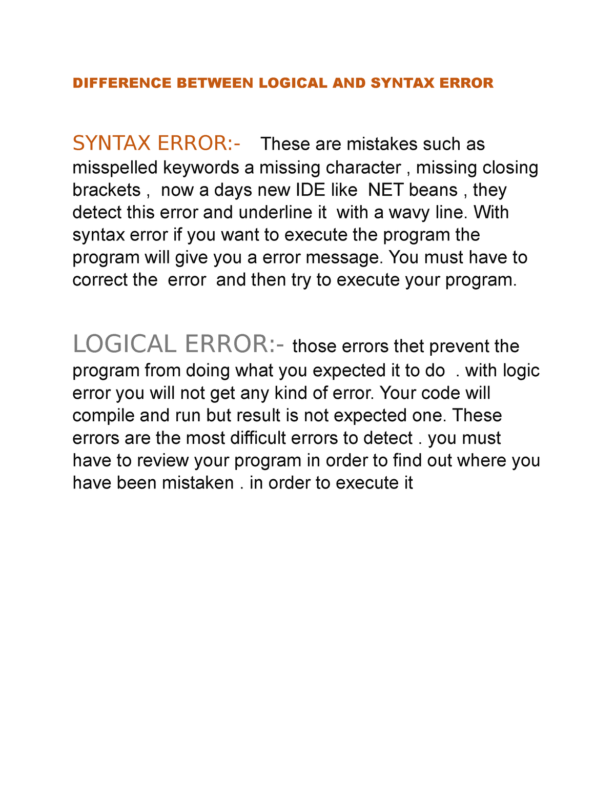 Difference Between Logical And Syntax Error Difference Between