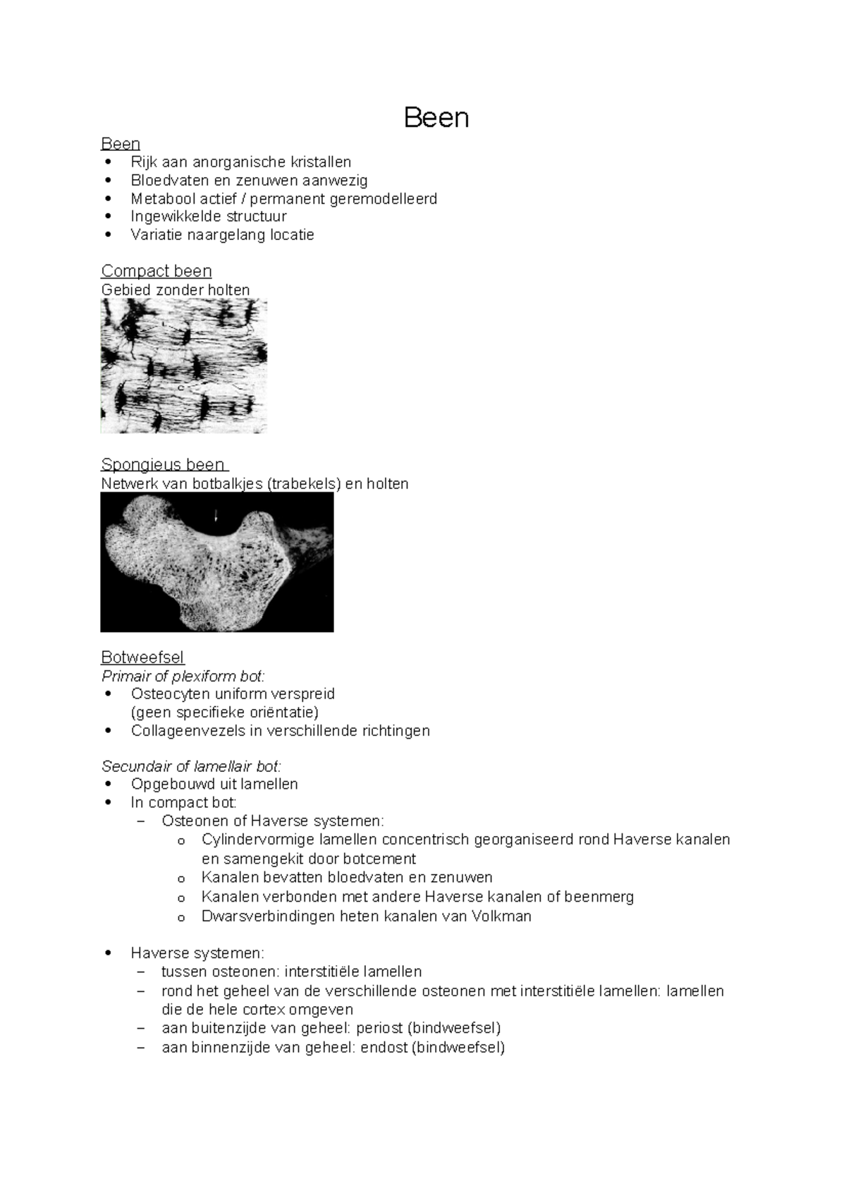 Been Samenvatting Cytologie En Histologie Been Been Rijk Aan