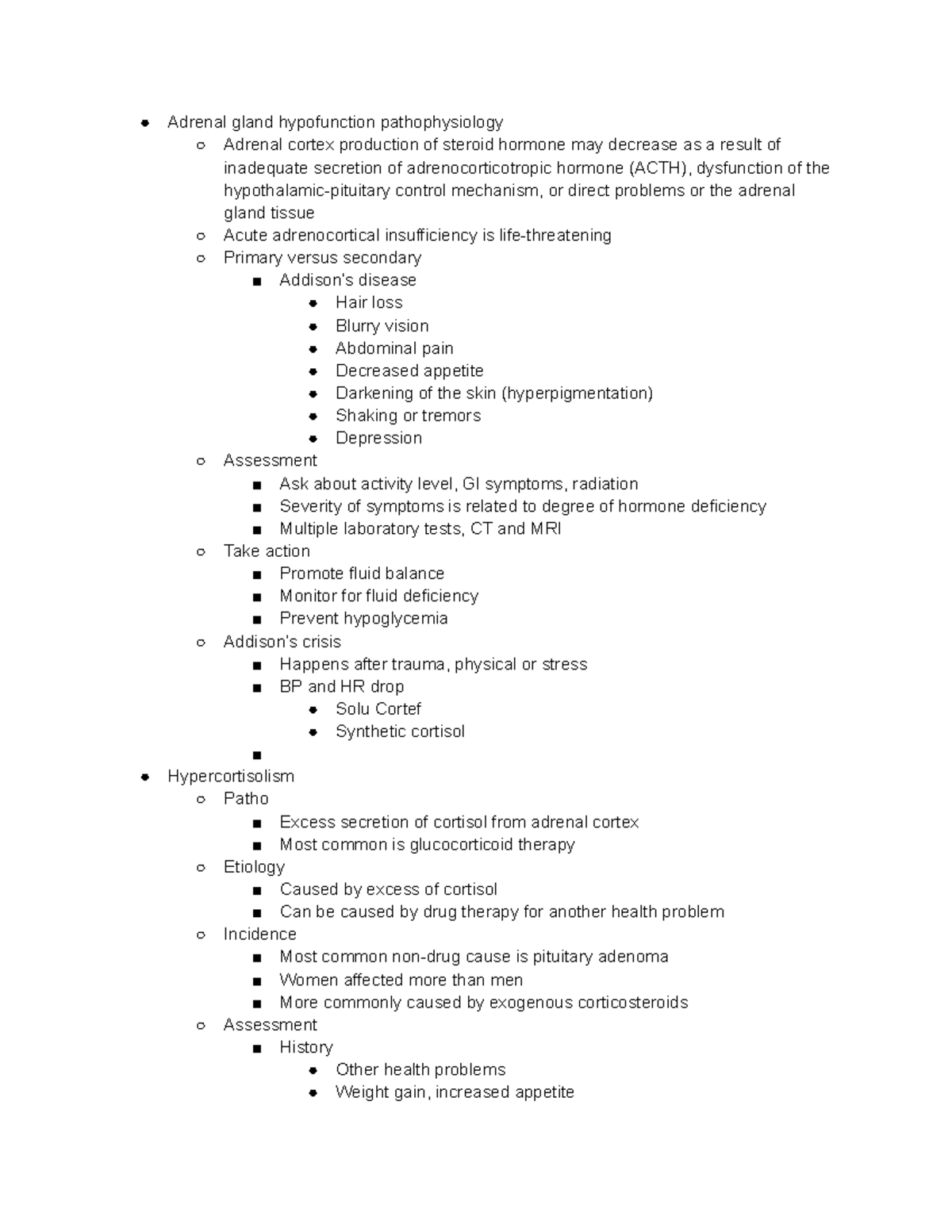 Adrenal Notes Adrenal gland hypofunction pathophysiology Adrenal