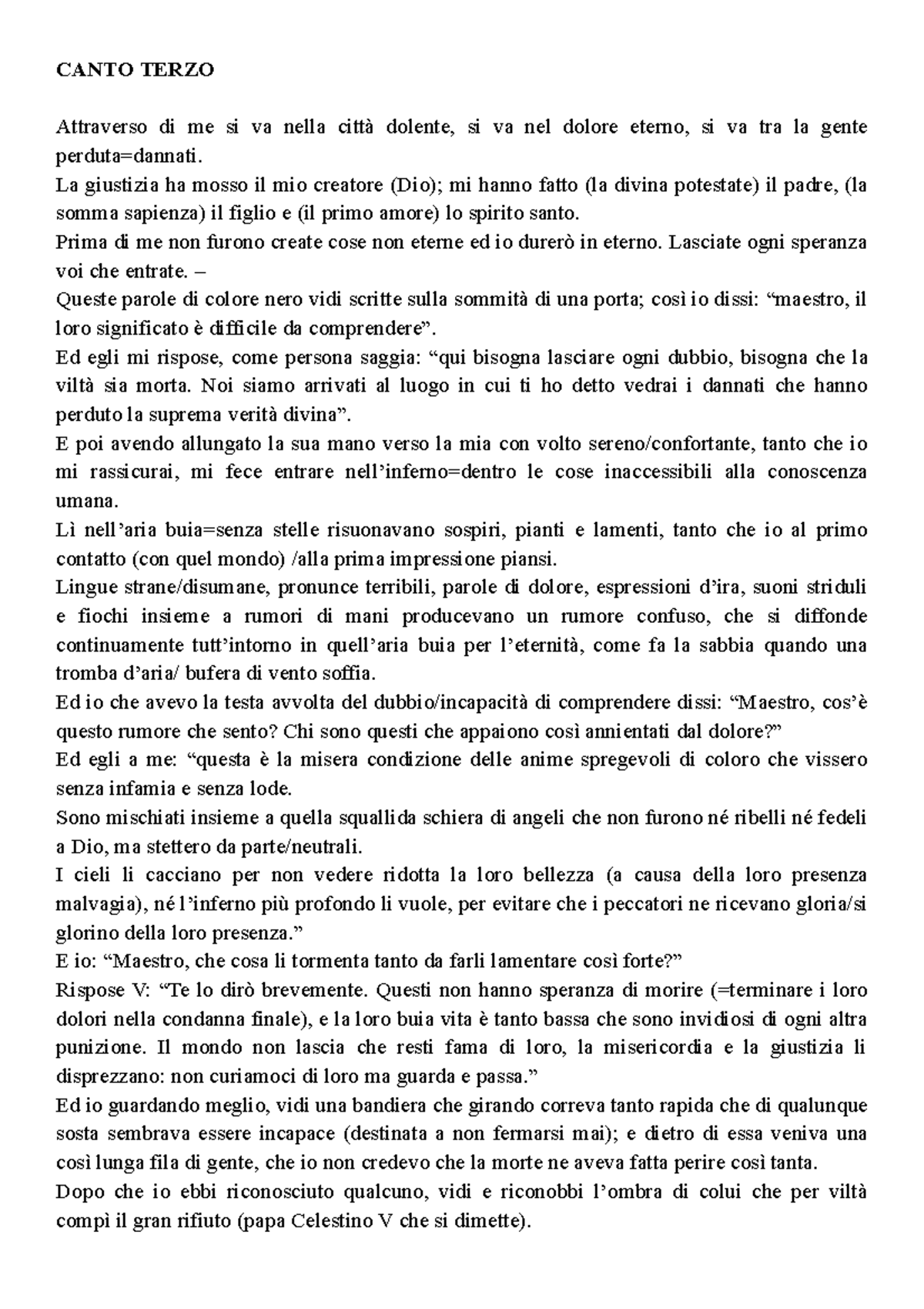 Inferno Parafrasi Canto 3 Divina Commedia CANTO TERZO Attraverso di