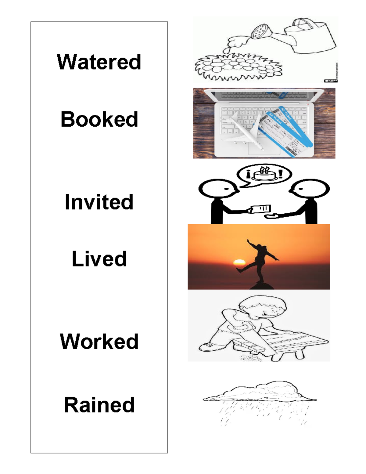 Memorama verbs in past regular Morfología y sintaxis Watered Booked