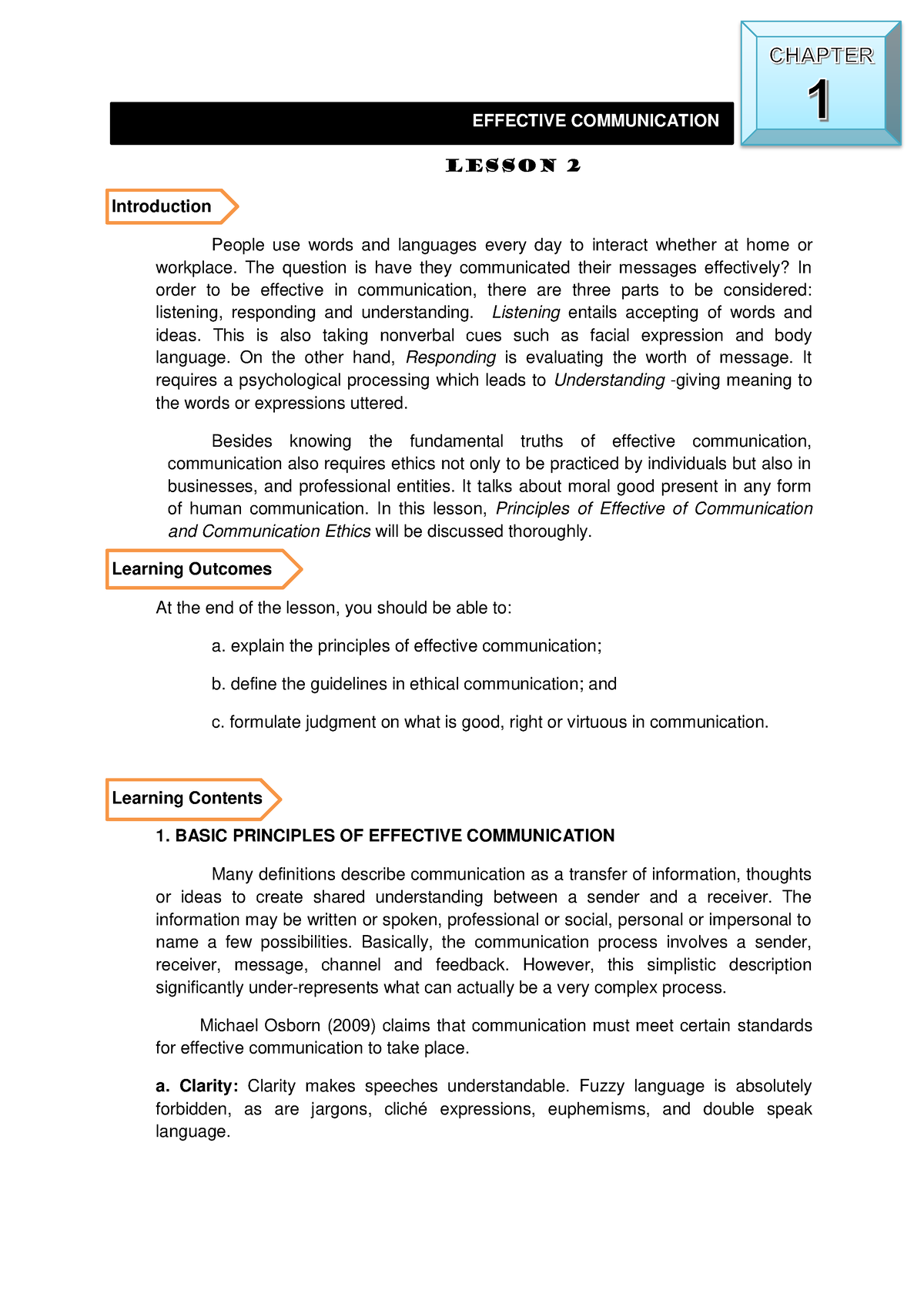 Module 1 Lesson 2 - Okay - EFFECTIVE COMMUNICATION Lesson 2 ...