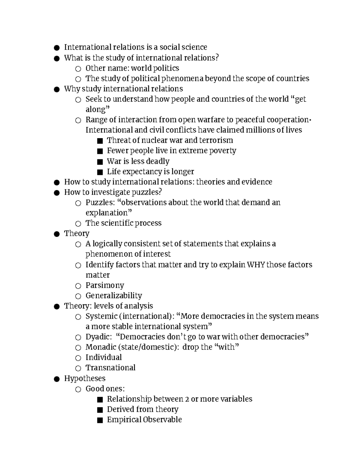 Introduction to internation relations week 1 - International relations ...