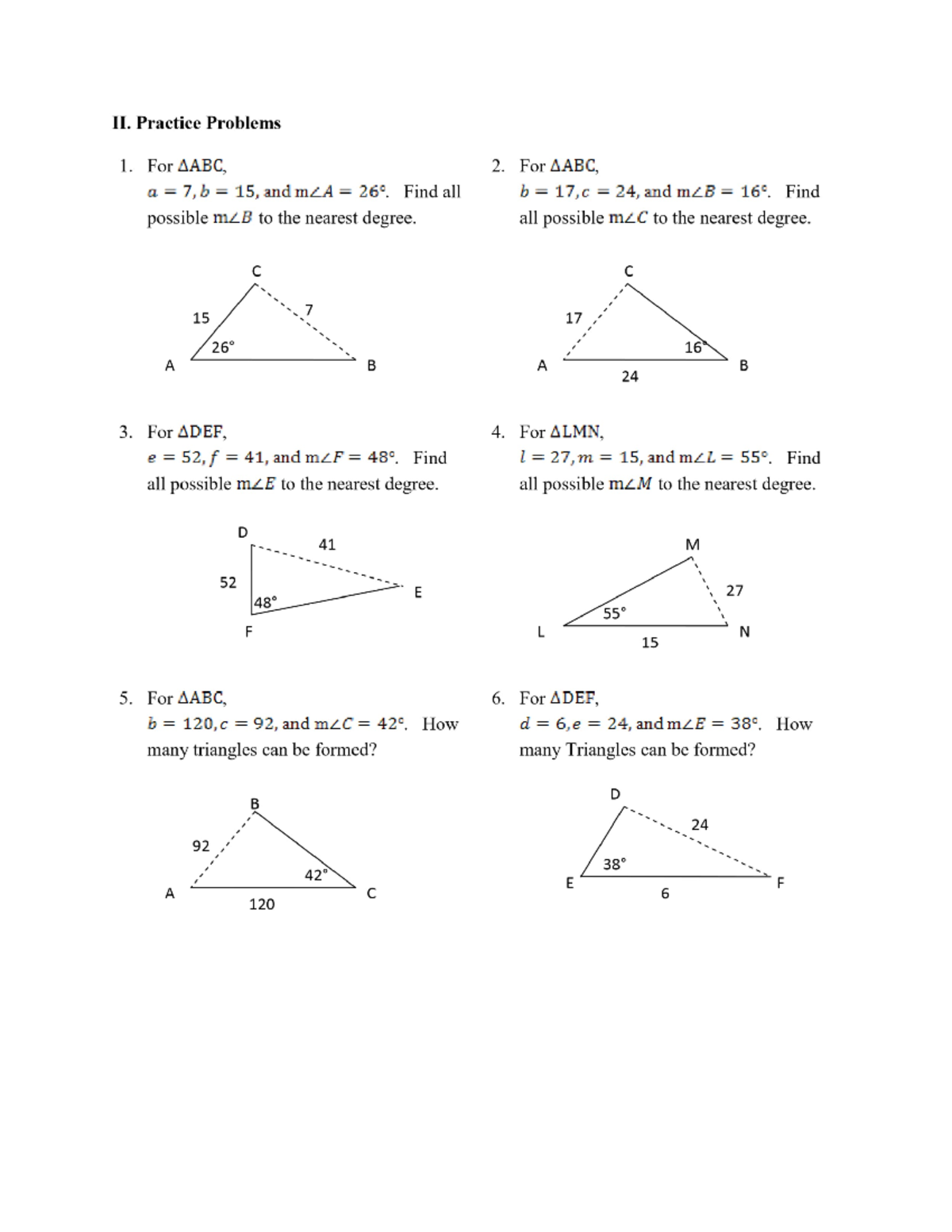 6. Sine Law Ambiguous Case Worksheet - Studocu