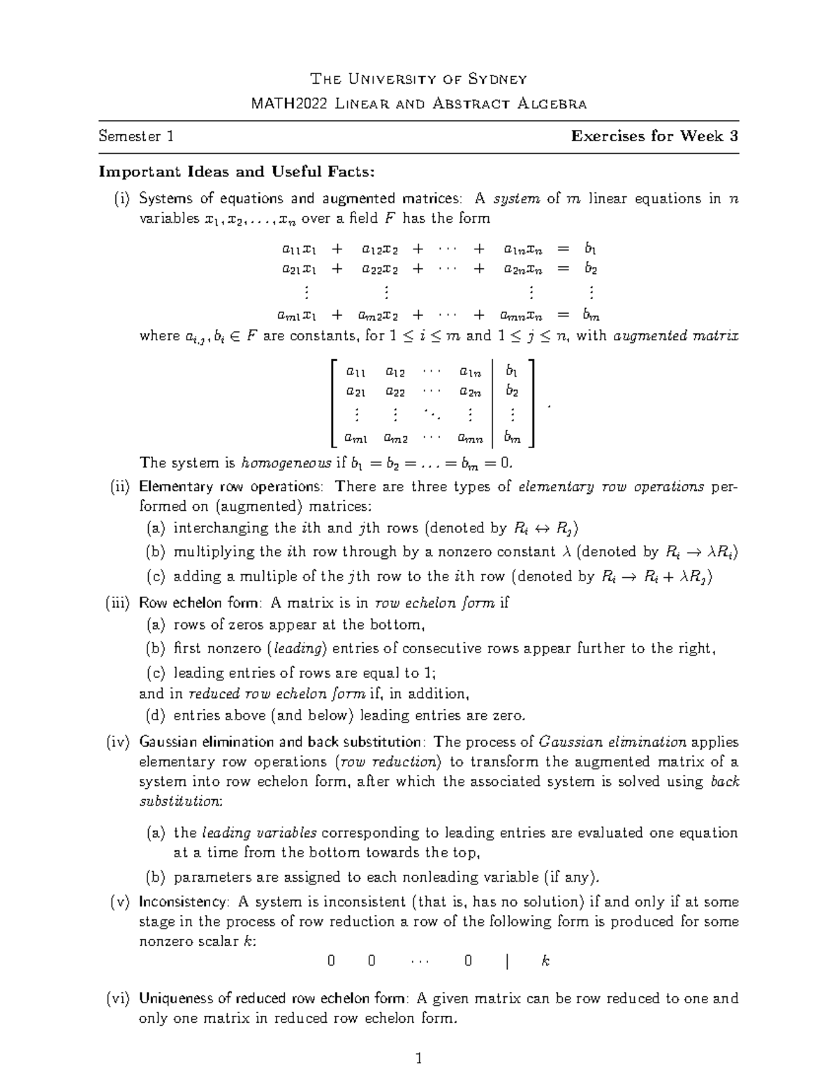 Tutorial 3 - The University of Sydney MATH2022 Linear and Abstract ...