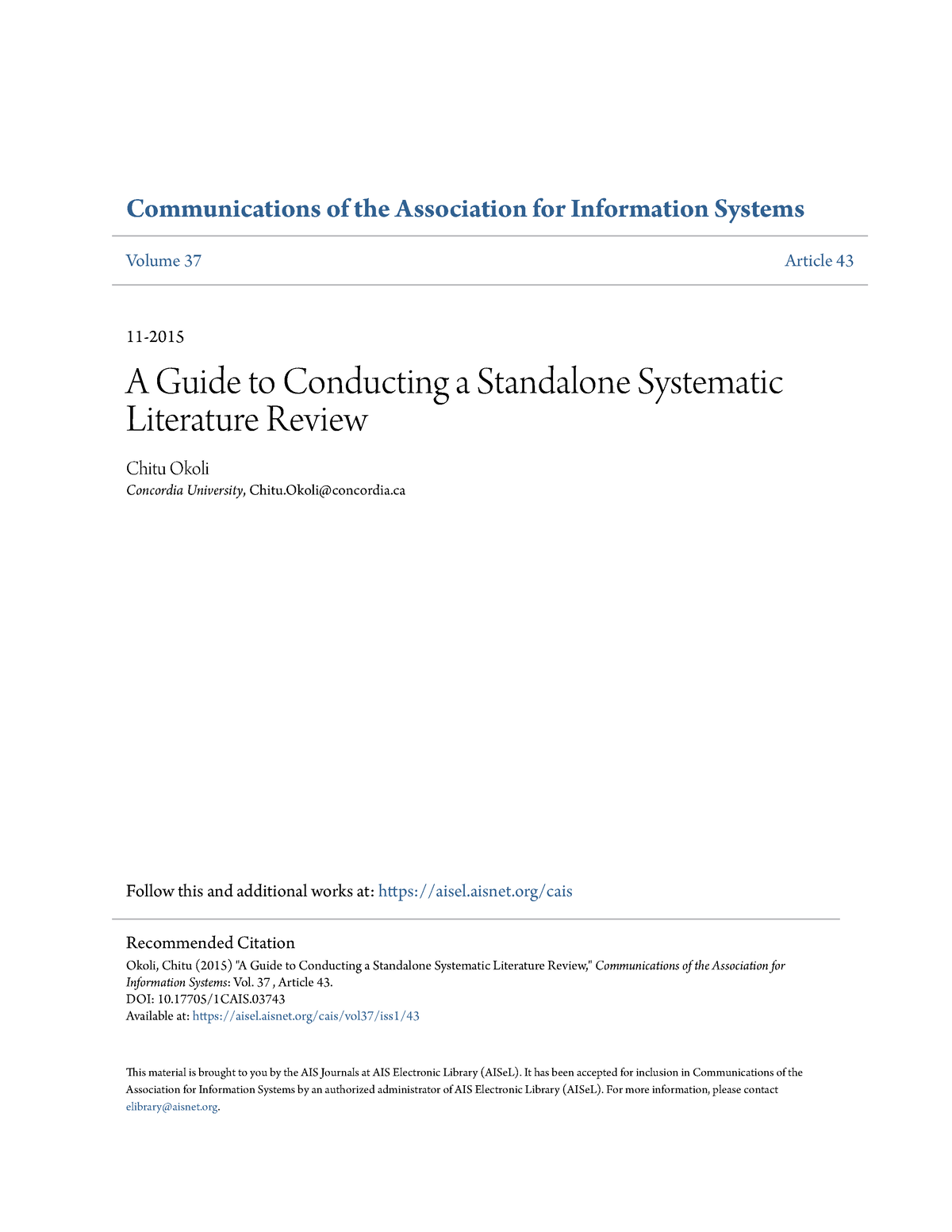 a guide to conducting a standalone systematic literature review