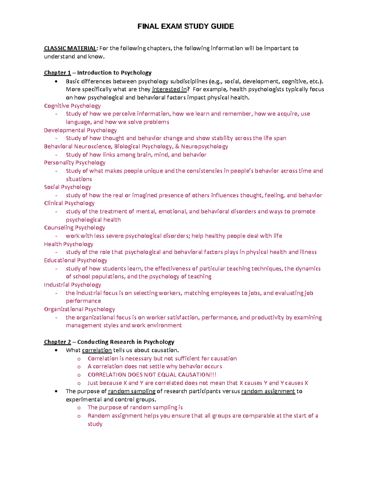 Final Exam Study Guide Spring 2023 - CLASSIC MATERIAL: For the ...