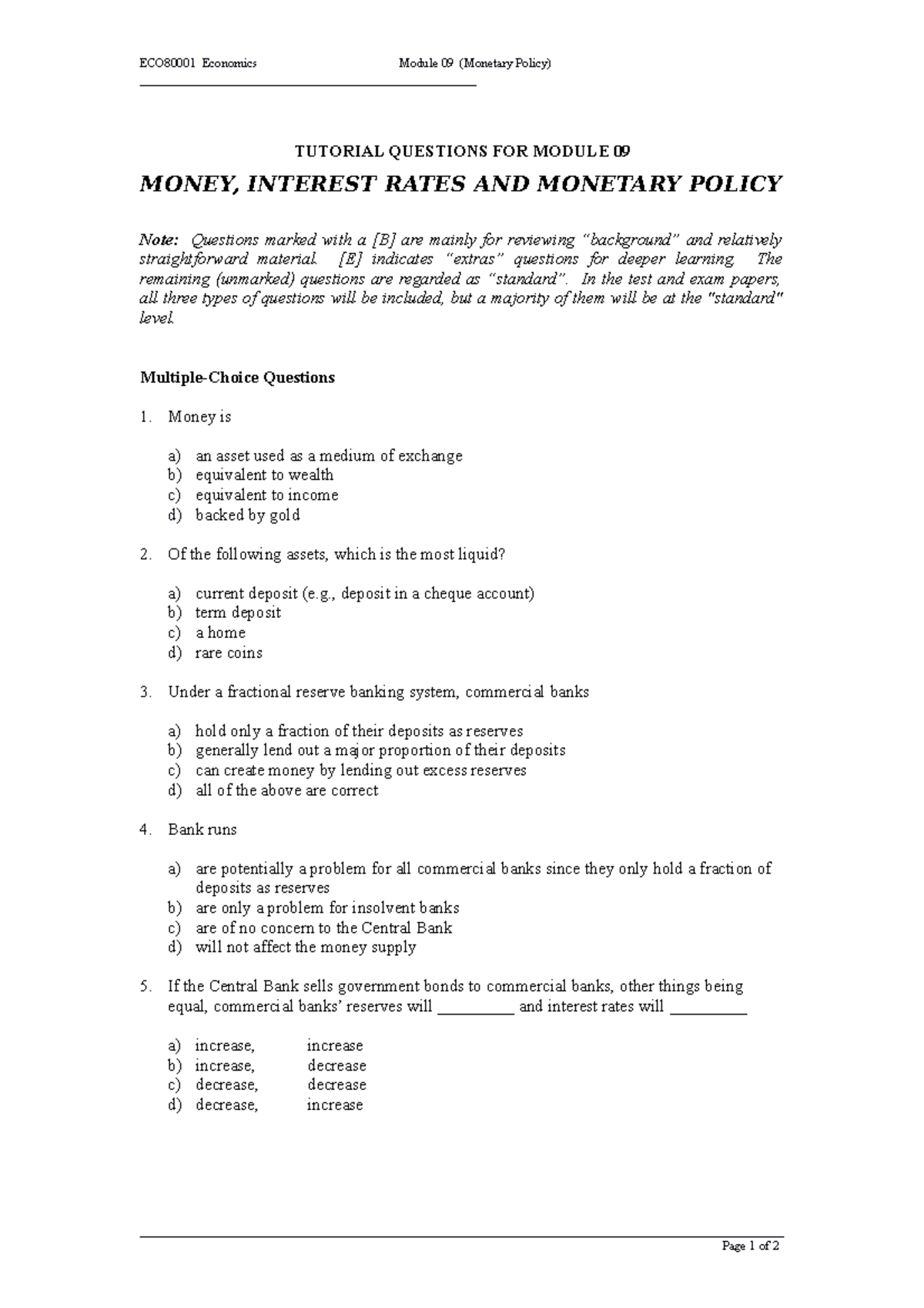 Week 10 - Practice Material For Week 10 Content - ECO80001 Economics ...