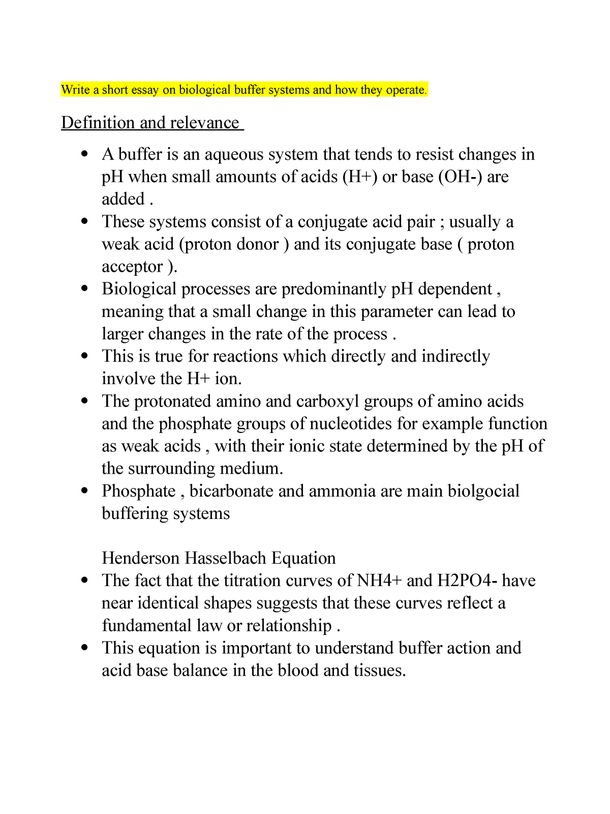 Biochem essays - Grade: 1.1 - Write a short essay on biological