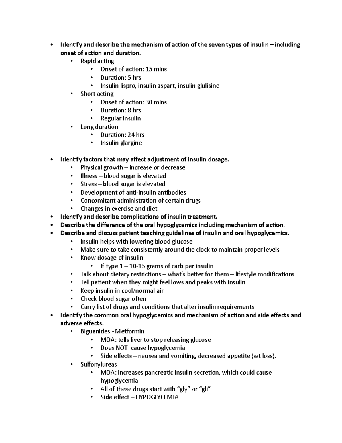 Diabetes - exam 3 notes - Identify and describe the mechanism of action ...