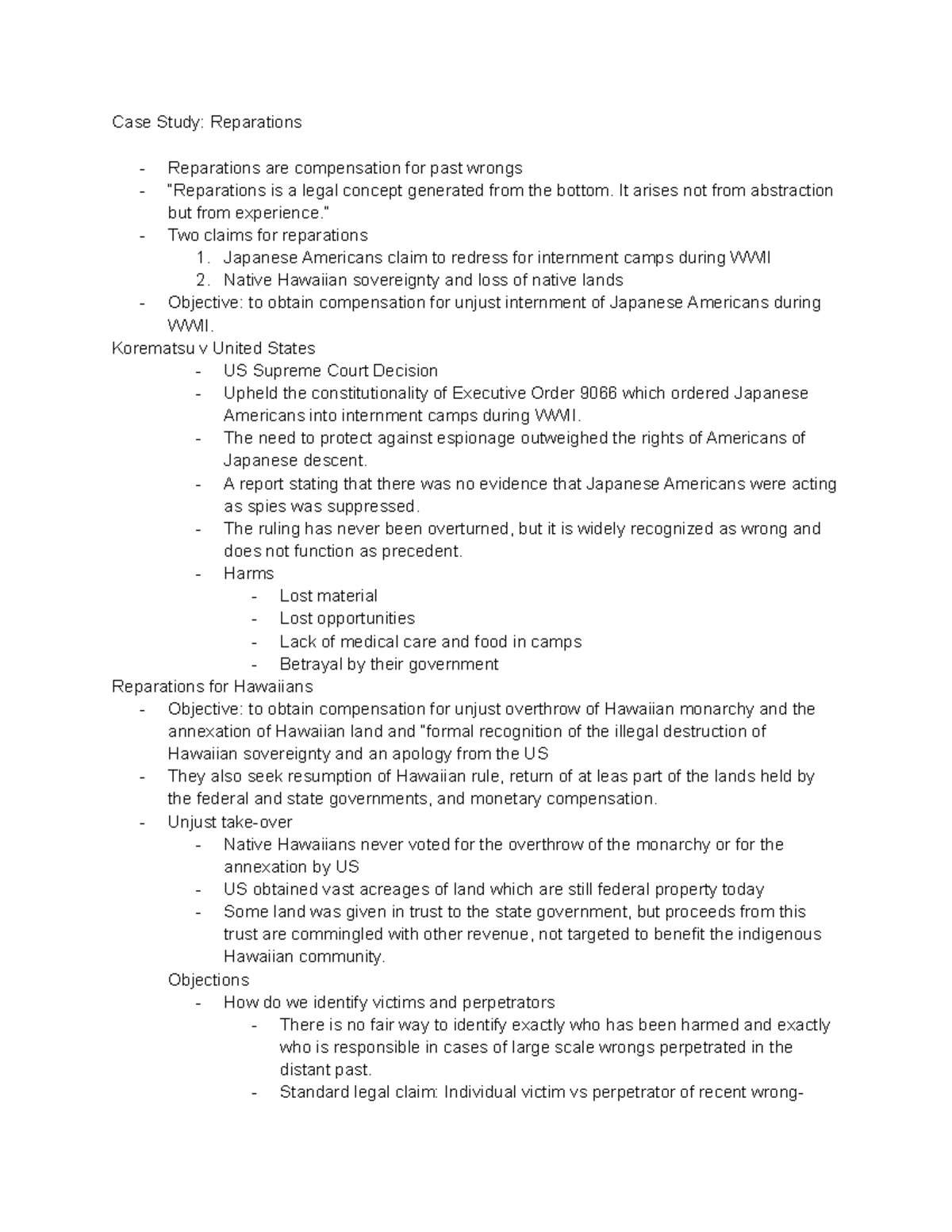 11 8 - Lecture notes 1 - Case Study: Reparations Reparations are ...