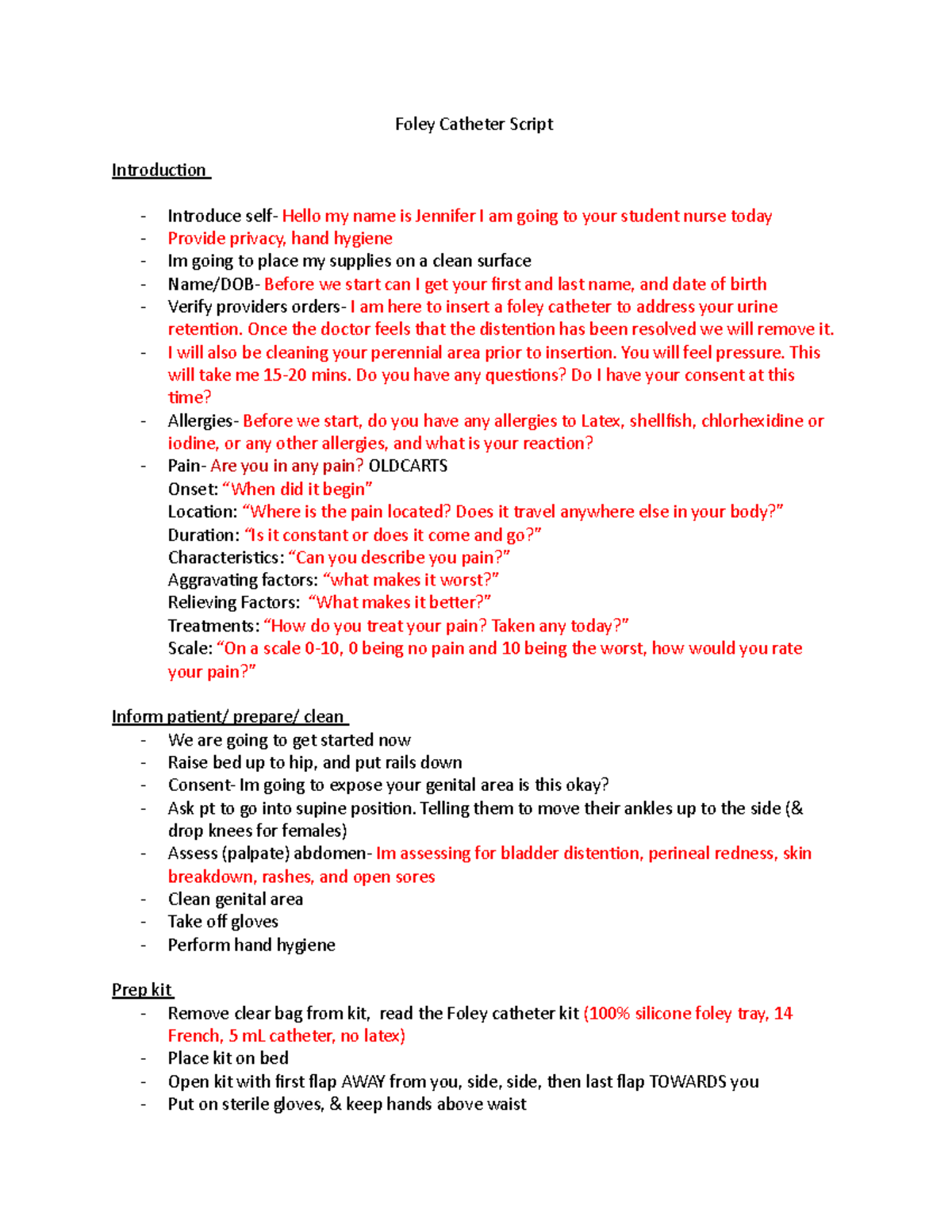 Catherer insertion copy 2 - Foley Catheter Script Introduction ...