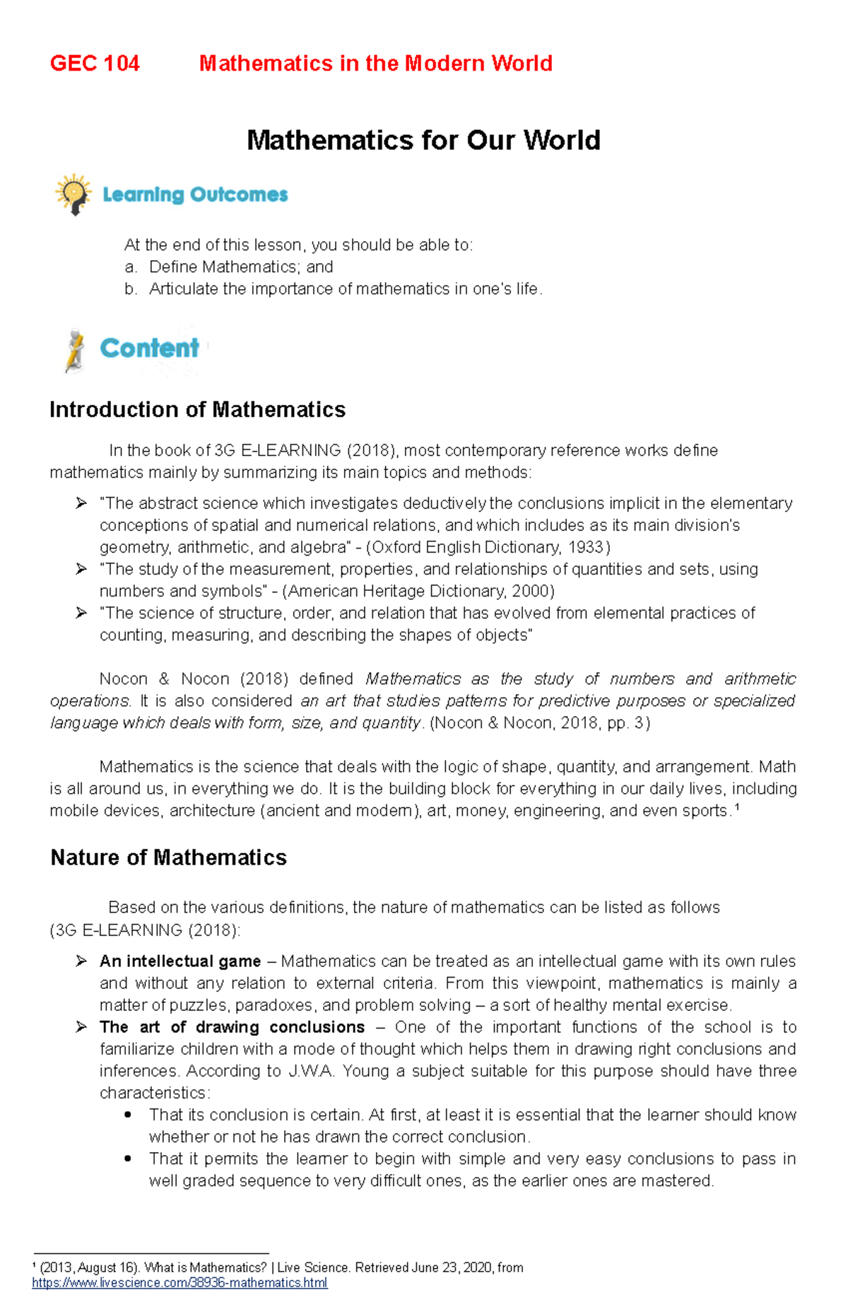 GEC 104 Week 2 - Mathematics For Our World - GEC 104 Mathematics In The ...