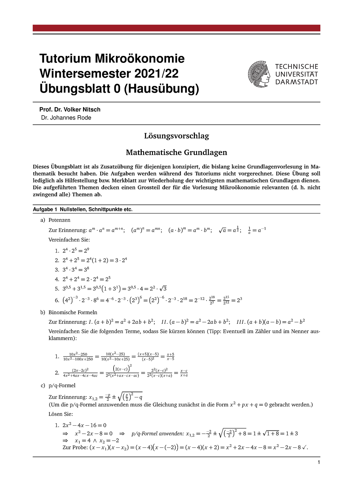 Mikro Loesung 0 - UE0 Lösung - Tutorium Mikroökonomie Wintersemester ...